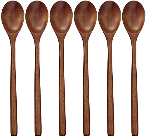 6-Piece Wooden Spoon Set - 9 Inch Japanese Style Wooden Soup Spoons for Cooking, Mixing & Stirring - Long Handle Kitchen Utensils for Soup, Salad, Baking & Serving - Perfect for Home Chefs & Restaurant Use