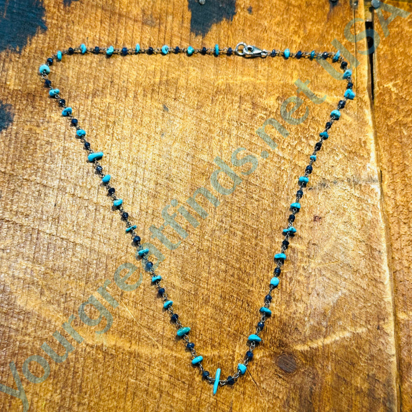 Elegant Sterling Silver Blue Sapphire & Turquoise Beaded Necklace | Handmade Jewelry for Women | Perfect for Weddings, Parties & Gifts