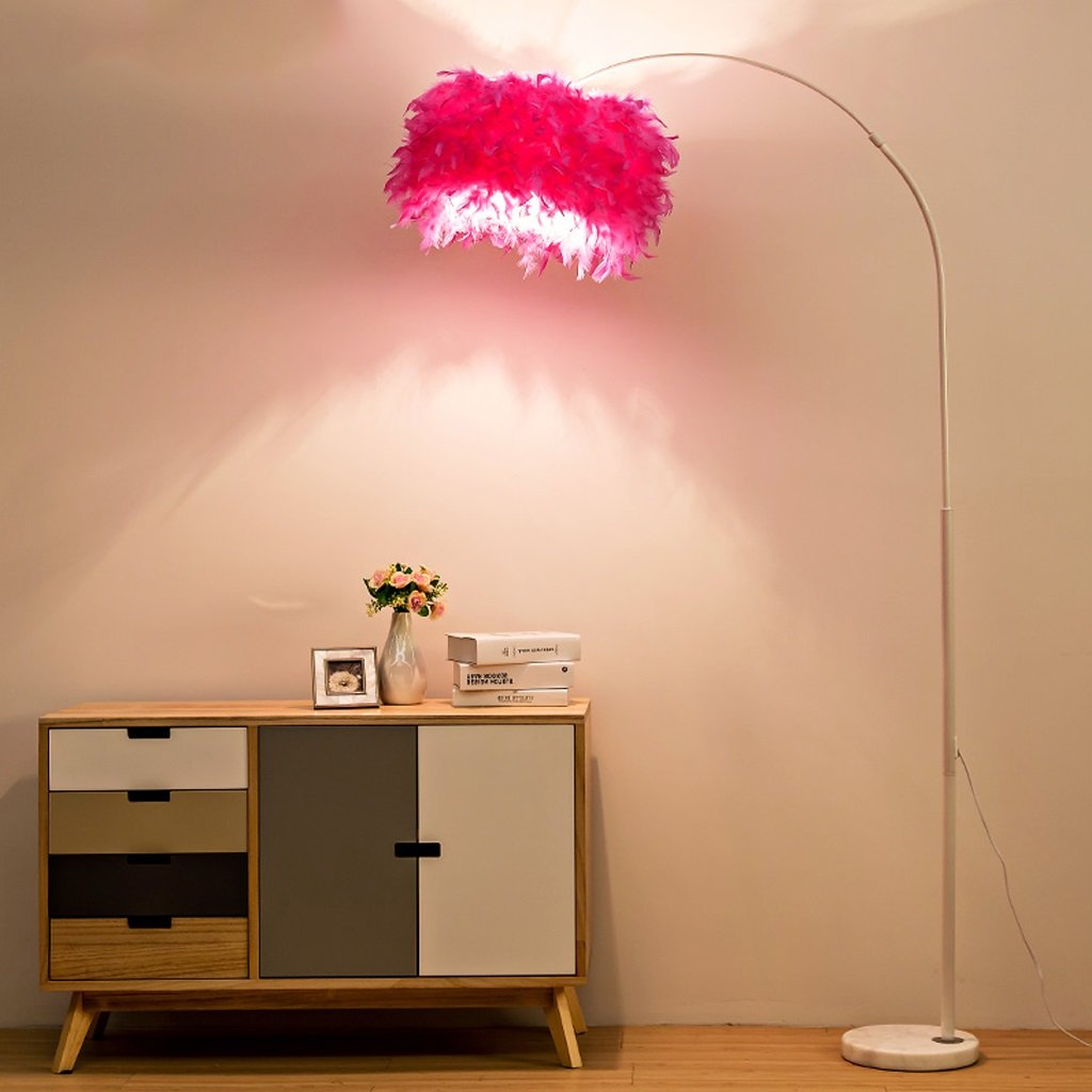 Stylish Feather Floor Lamp - Modern LED Reading Light for Living Room, Study, Bedroom - Rose Red Color - Perfect for Cozy Nights & Relaxing Ambience