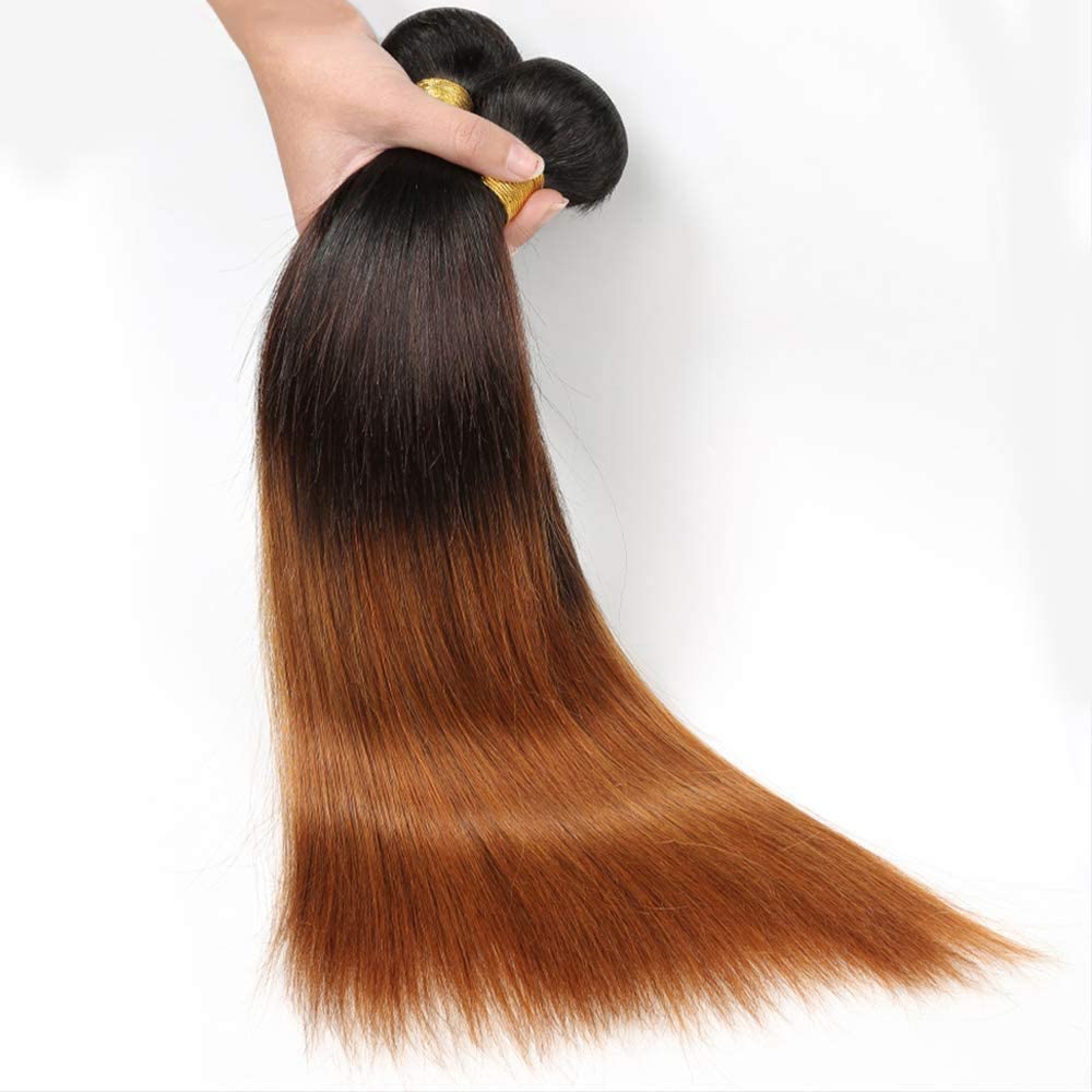 Ombre Human Hair Bundles 1B/30 - Two Tone Virgin Unprocessed Hair Weave for Black Women - 3 Bundles Brown Color (26 28 30 Inch) - Perfect for Natural Hairstyles, Weaves & Extensions