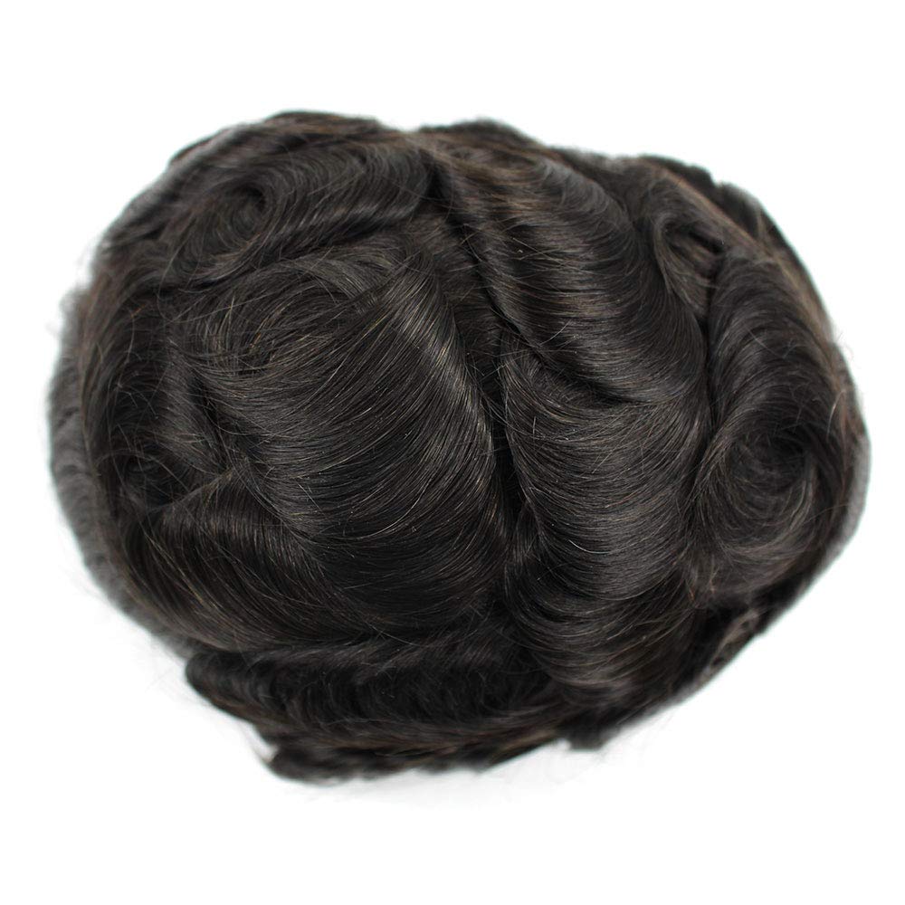 Men's Swiss Lace Human Hair Replacement System - Natural Black #1B Toupee Hairpiece for Hair Loss & Alopecia - Comfortable & Breathable for Daily Wear & Special Occasions