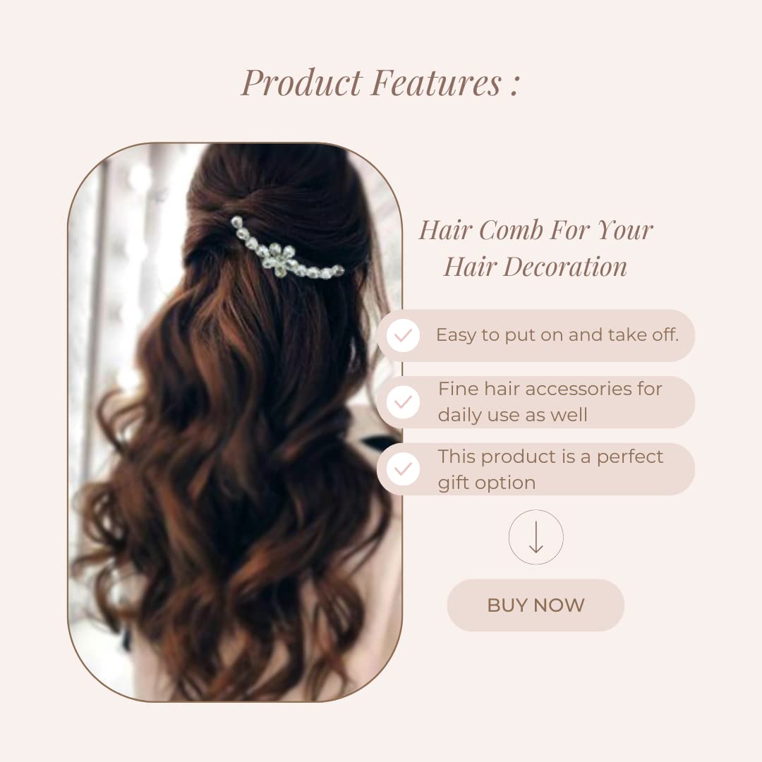 Elegant White Stone Hair Comb Slide Pin - Silver Hair Accessories for Women & Girls | Perfect for Weddings, Prom & Special Occasions