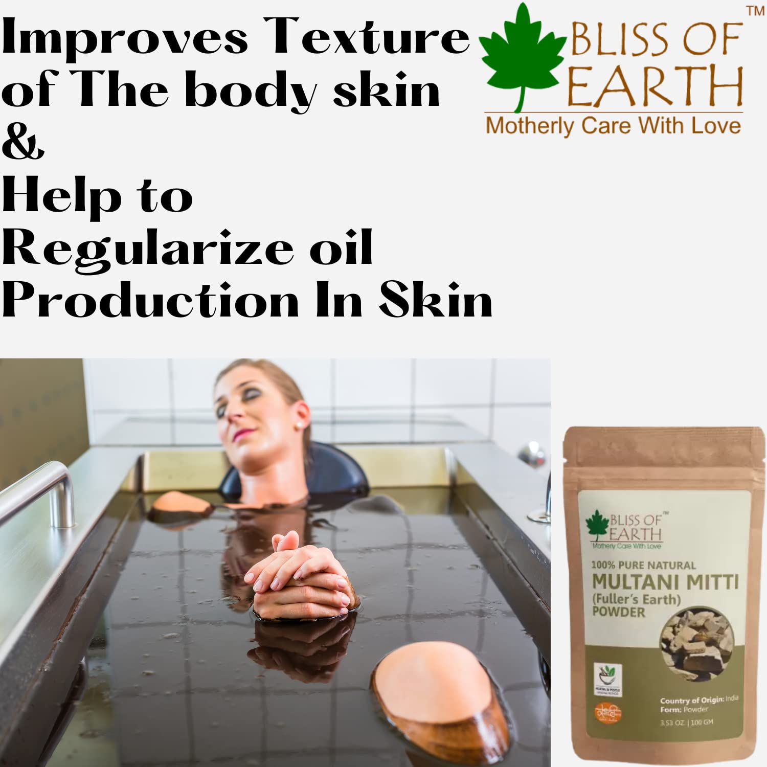 Bliss of Earth™ 100% Pure Multani Mitti Powder | Natural Fuller's Earth Clay for Hair, Face & Skin Care | 2x100g Pack | Deep Cleansing & Oil Control | Perfect for DIY Face Masks, Hair Treatments & Spa Days