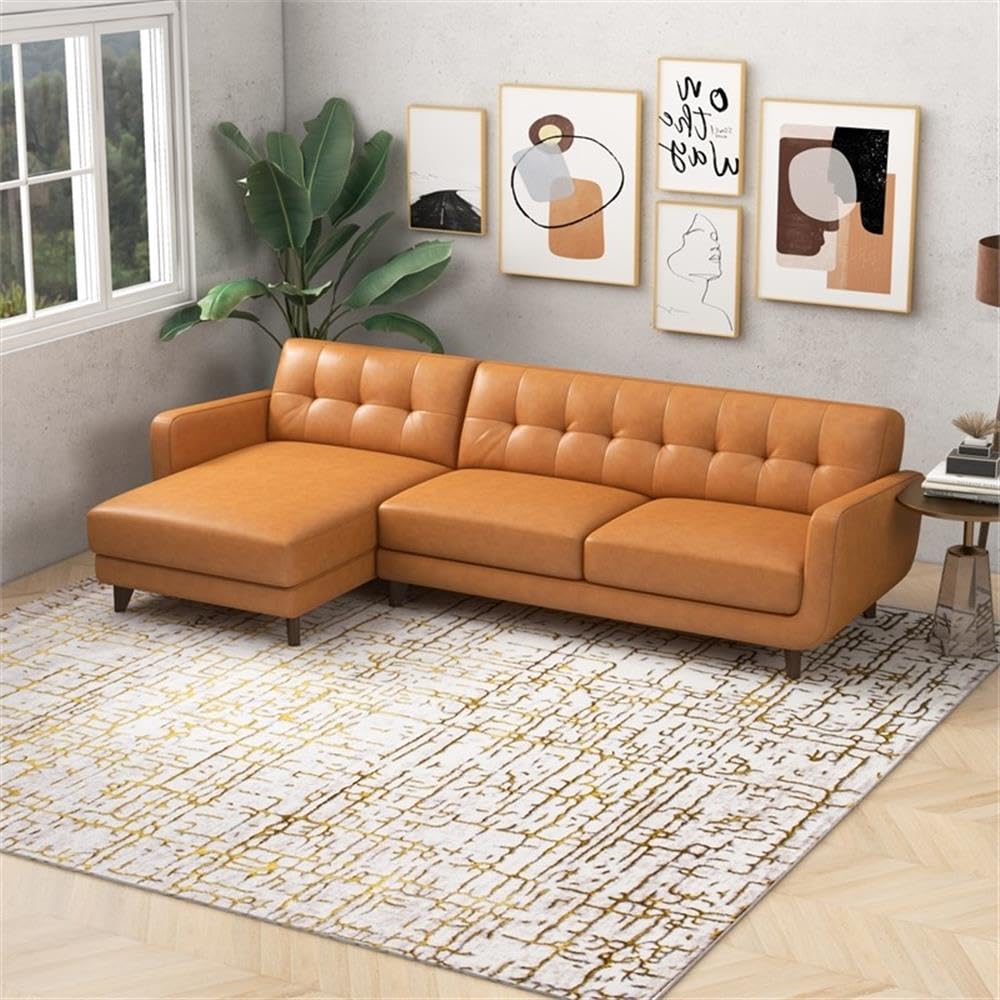 Premium ASHCROFT Davis Modern Living Room Leather Corner Sectional Sofa - Brown Genuine Leather Couch for Contemporary Home & Lounge Comfort