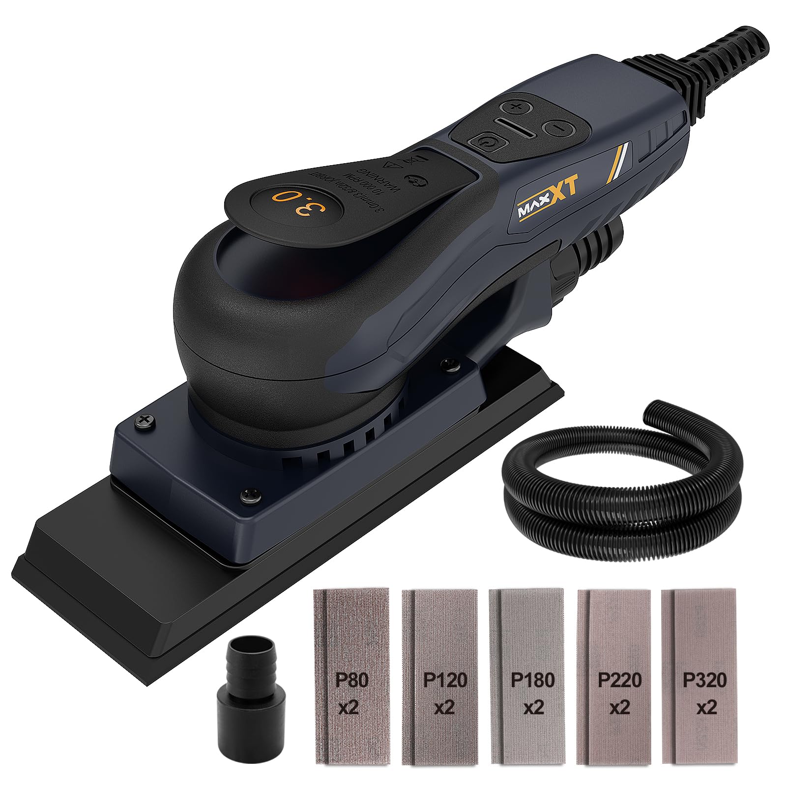 MAXXT 350W Brushless Electric Sheet Sander - 3mm Orbital, 10000RPM Variable Speed, 3A Multi-Function Corded Palm Sander with 10 Sanding Papers - Perfect for Woodworking, Furniture Refinishing & DIY Home Projects