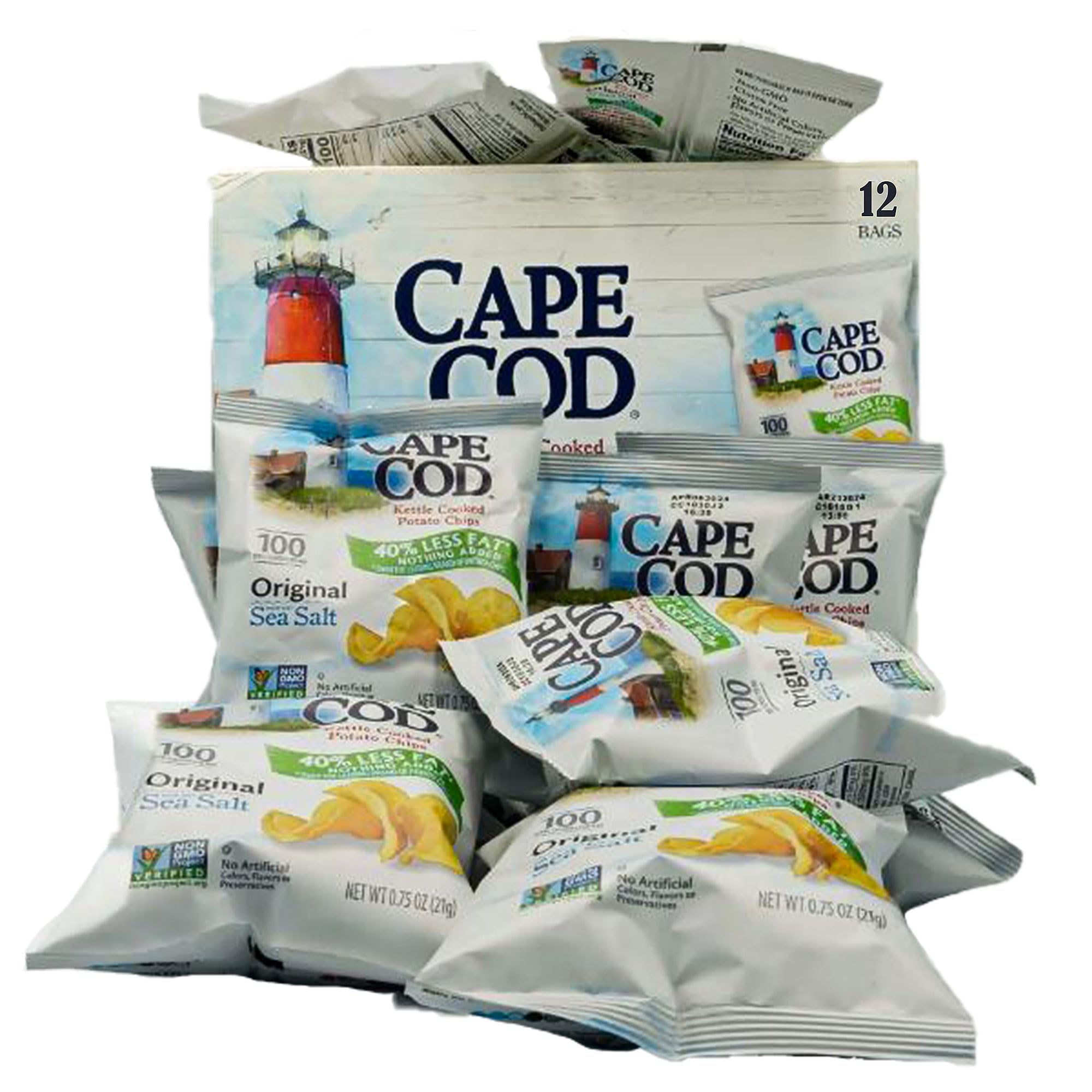 Cape Cod Original Kettle Cooked Potato Chips - 40% Less Fat, 12 Count (0.75 Oz Bags) - Healthy Organic Snacks for Adults - Perfect for Lunch Boxes, Office Snacks & Road Trips