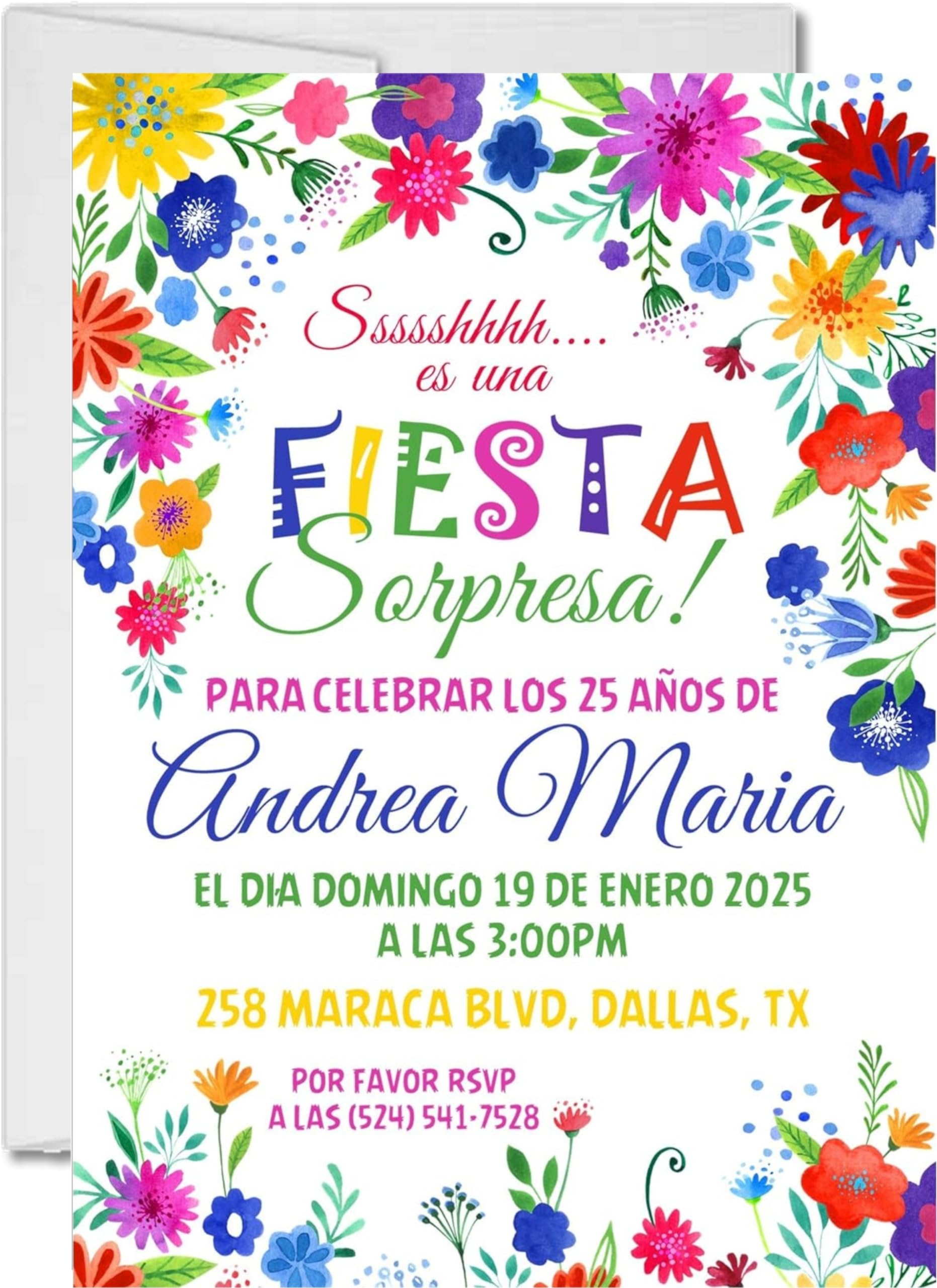 Spanish Fiesta Birthday Party Invitations with Envelopes - Colorful Themed Invites for Kids & Adults - Perfect for Cinco de Mayo, Quinceañera & Birthday Celebrations