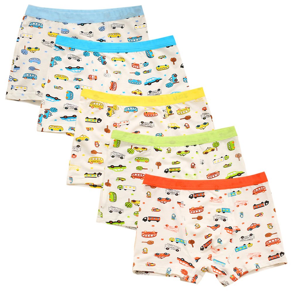 5 Pack Boys' Cotton Briefs - Soft & Comfortable Kids Boxer Shorts Underwear with Fun Truck Pattern - Multicolor for Playtime, School & Daily Wear