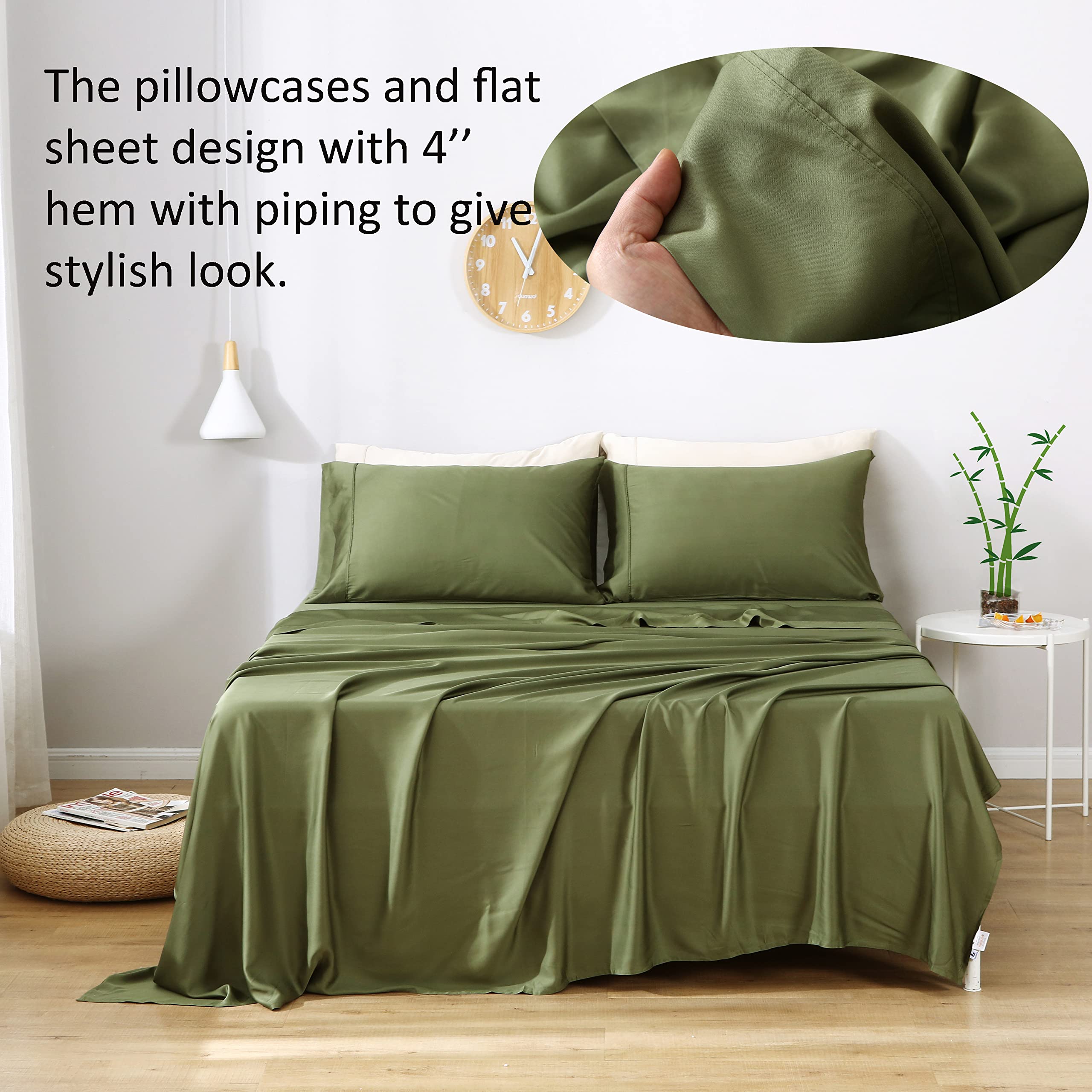 Bamboo Rayon Cooling Bed Sheets Set - King Size, 4-Piece Silky Soft & Breathable Sheets with Deep Pockets (Fits Up to 16