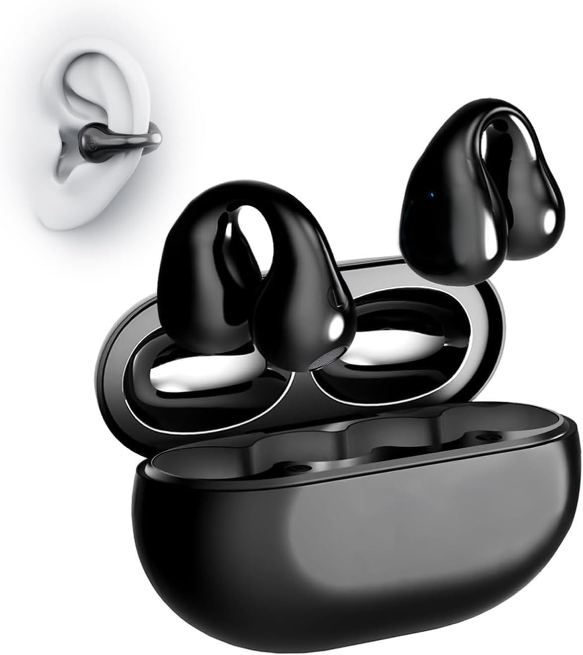 Bluetooth 5.3 Bone Conduction Headphones - Wireless Clip-On Earphones with Built-in Mic, IPX5 Waterproof, Lightweight for Running, Cycling, Gym Workouts & Outdoor Sports