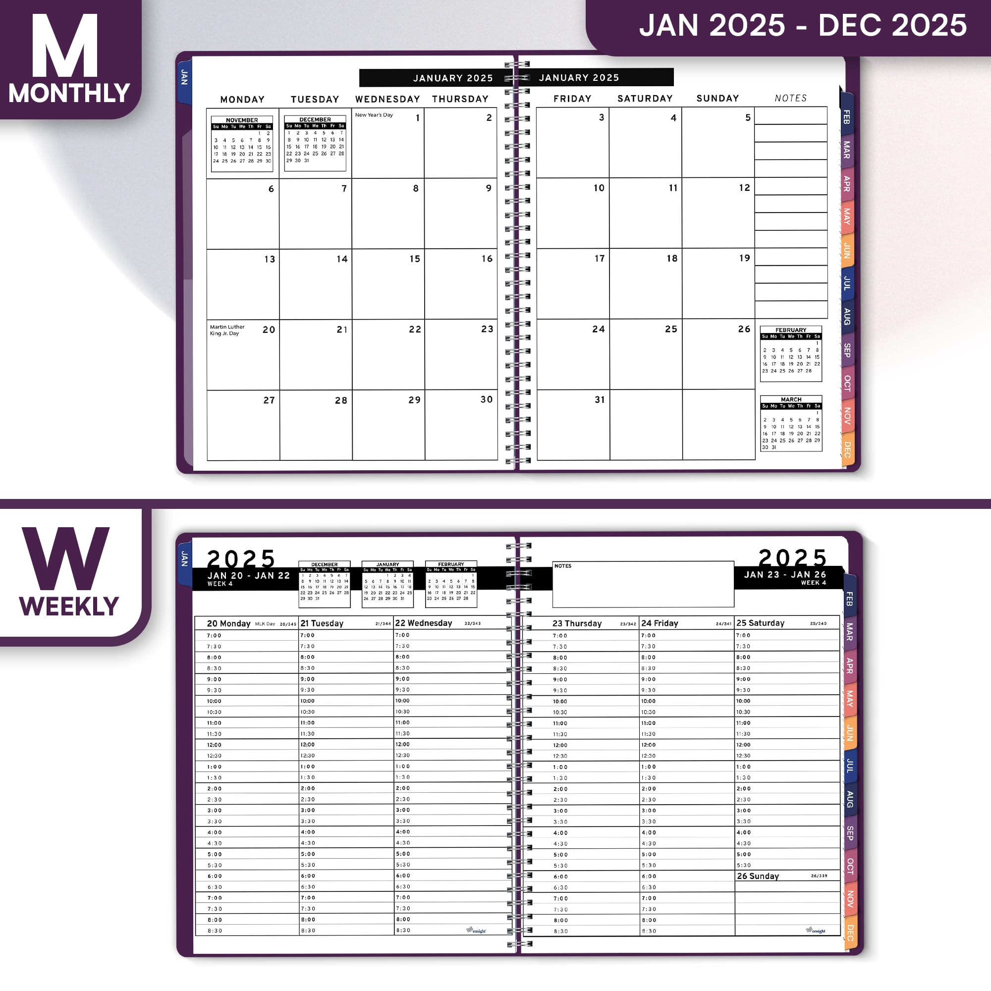2025 Appointment Planner - 6.5 x 8.5 Inch Daily Weekly Monthly Organizer with 30-Minute Time Slots, Tabbed Sections for Business & Personal Use (Jan-Dec 2025, Purple) | Perfect for Office Professionals, Students & Time Management Enthusiasts