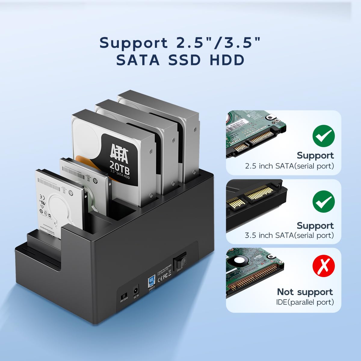 MAIWO 5 Bay USB 3.0 External Hard Drive Docking Station for 2.5''/3.5'' SATA HDD SSD - Offline Clone & Duplicator with 110TB Capacity - Perfect for Data Backup, Media Storage & PC Expansion