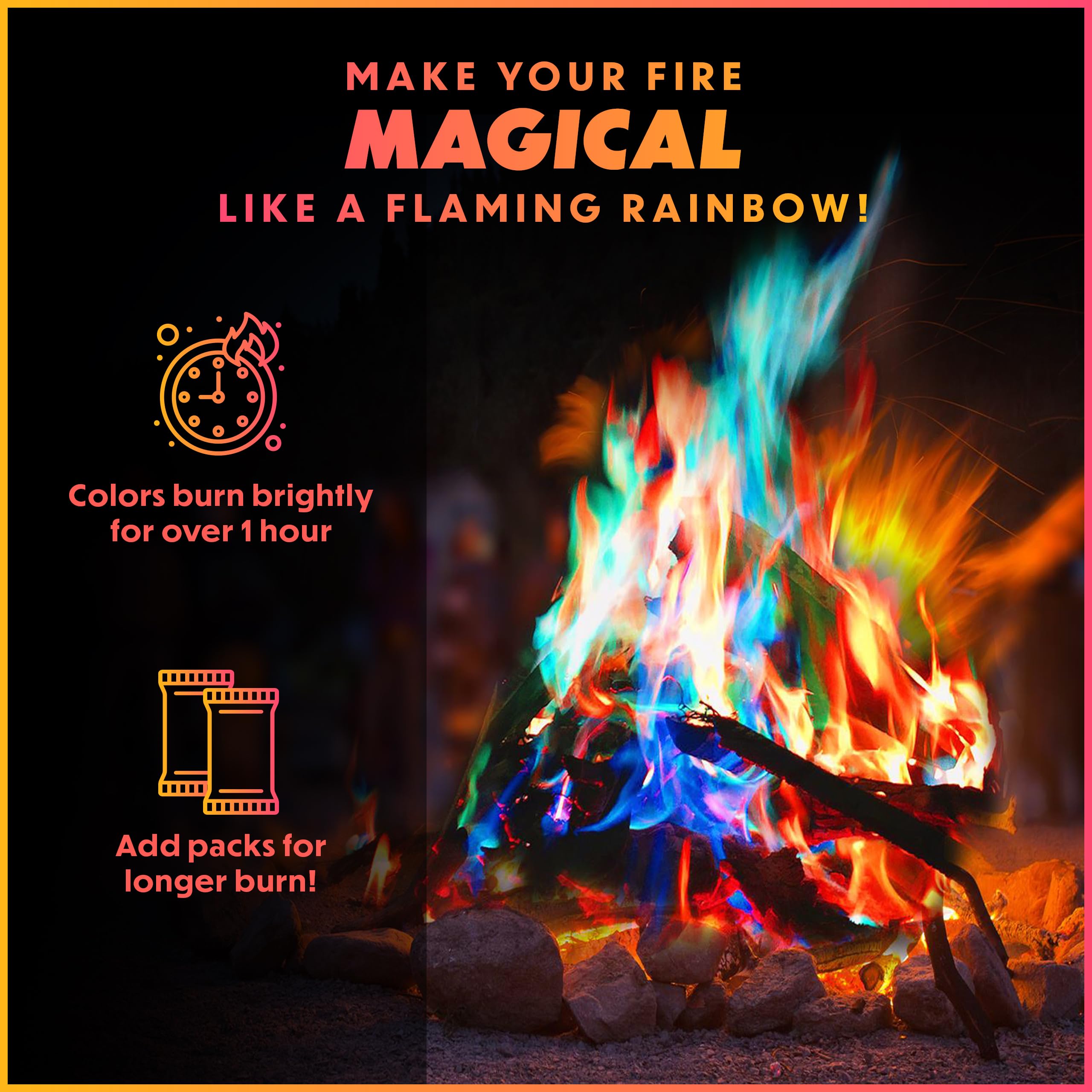 Magical Flames Fire Color Changing Packets - 12 Pack | Fire Pit & Camping Accessories | Enhance Campfire Experience for Backyard, Beach & Outdoor Gatherings