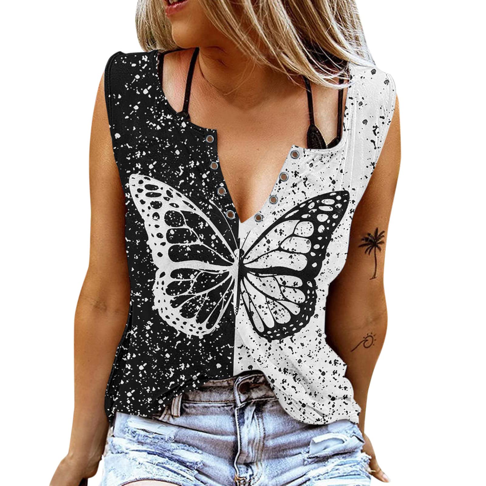 Women's Sleeveless V-Neck Floral Printed Tank Top - Loose Fit Casual Summer Shirt, Breathable Vest T-Shirt for Women (White, Small) | Perfect for Beach, Gym, Yoga & Everyday Wear