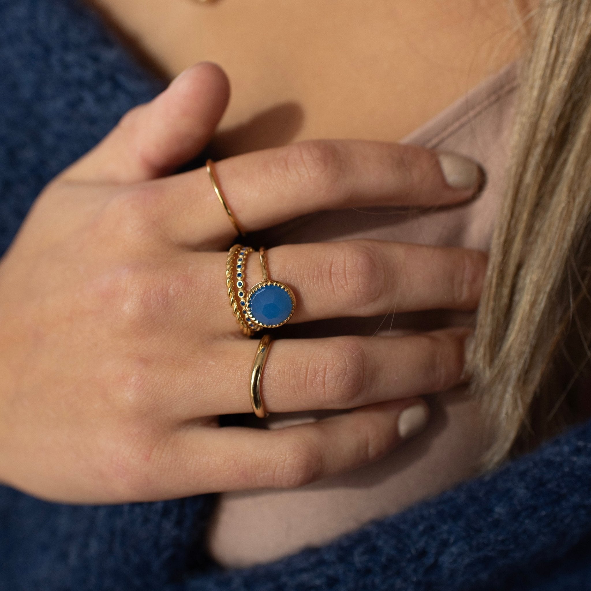 Blue Cubic Zirconia Thin Disk Band Ring - Elegant Stackable Jewelry for Women, Perfect for Weddings, Anniversaries & Everyday Wear