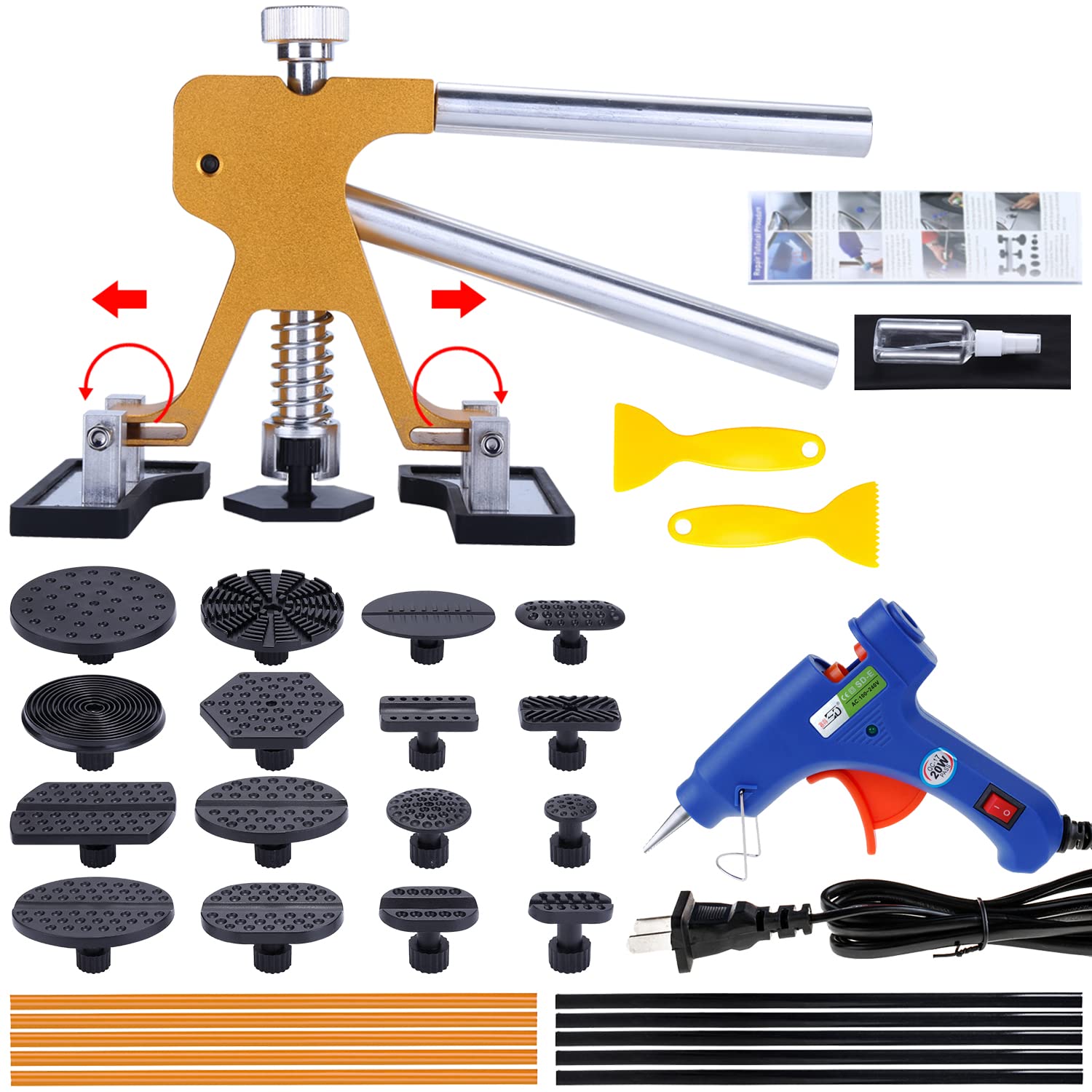 32PCS Car Dent Puller Kit - Professional Paintless Dent Removal Tools for Auto Body Repair, Suction Cup PDR Kit with Dent Remover for Cars, Trucks & SUVs - Perfect for DIY Garage, Collision Repair & Minor Dent Fixing