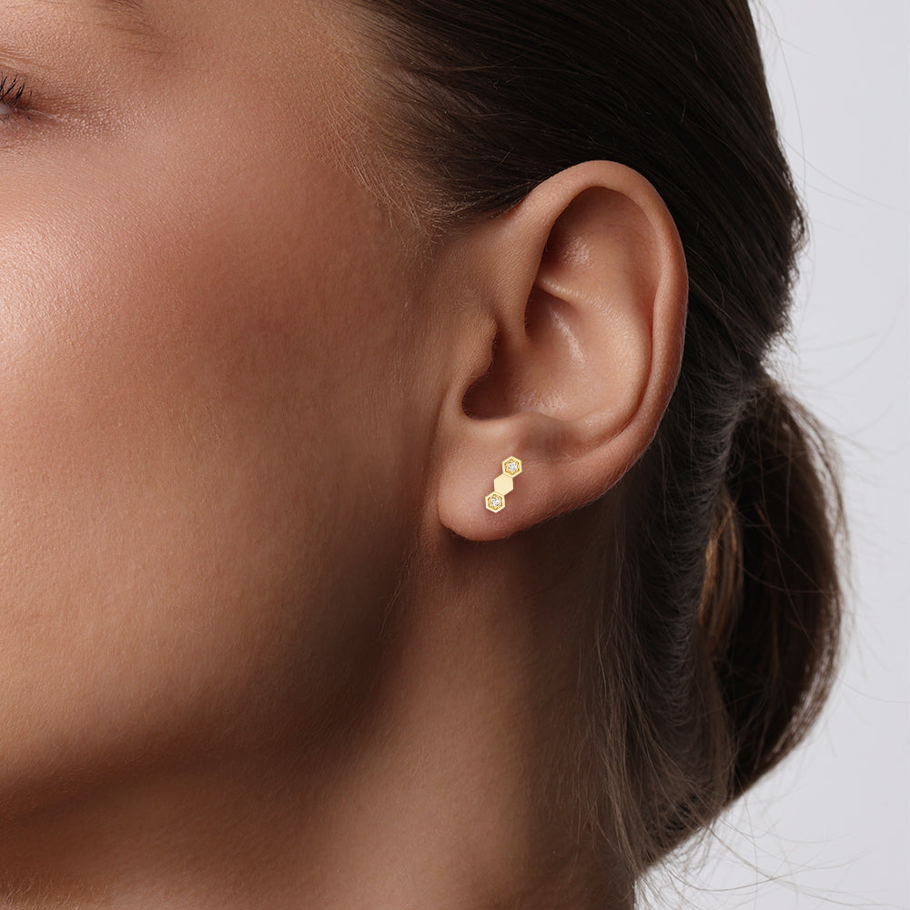 Lab Grown Diamond Honeycomb Hexagon Stud Earrings for Women - Elegant Geometric Earrings for Everyday Wear, Parties & Special Occasions