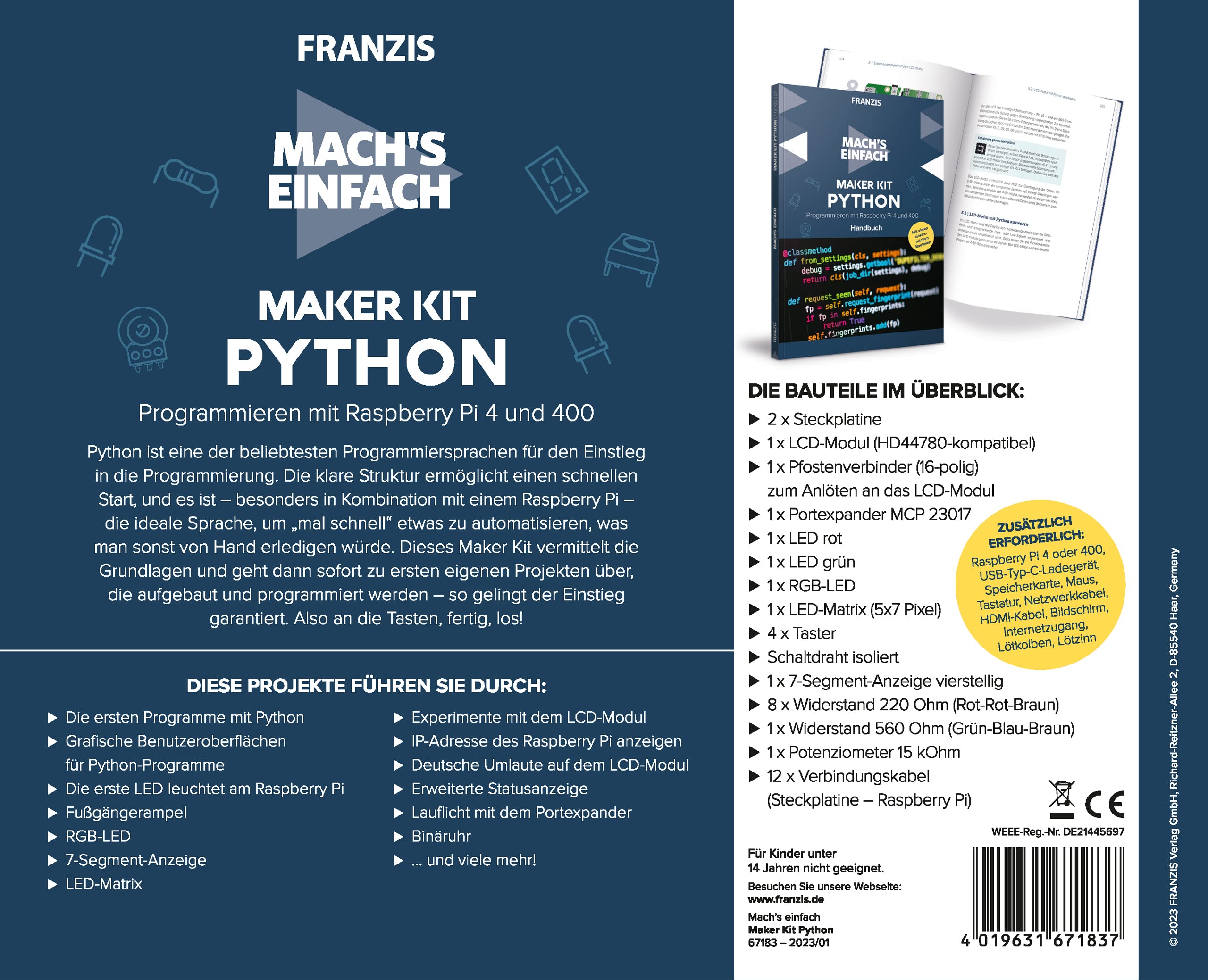 Mach's einfach Maker Kit Python - DIY Coding Starter Kit for Beginners | Learn Python Programming with Hands-On Projects | Perfect for STEM Education & Home Learning