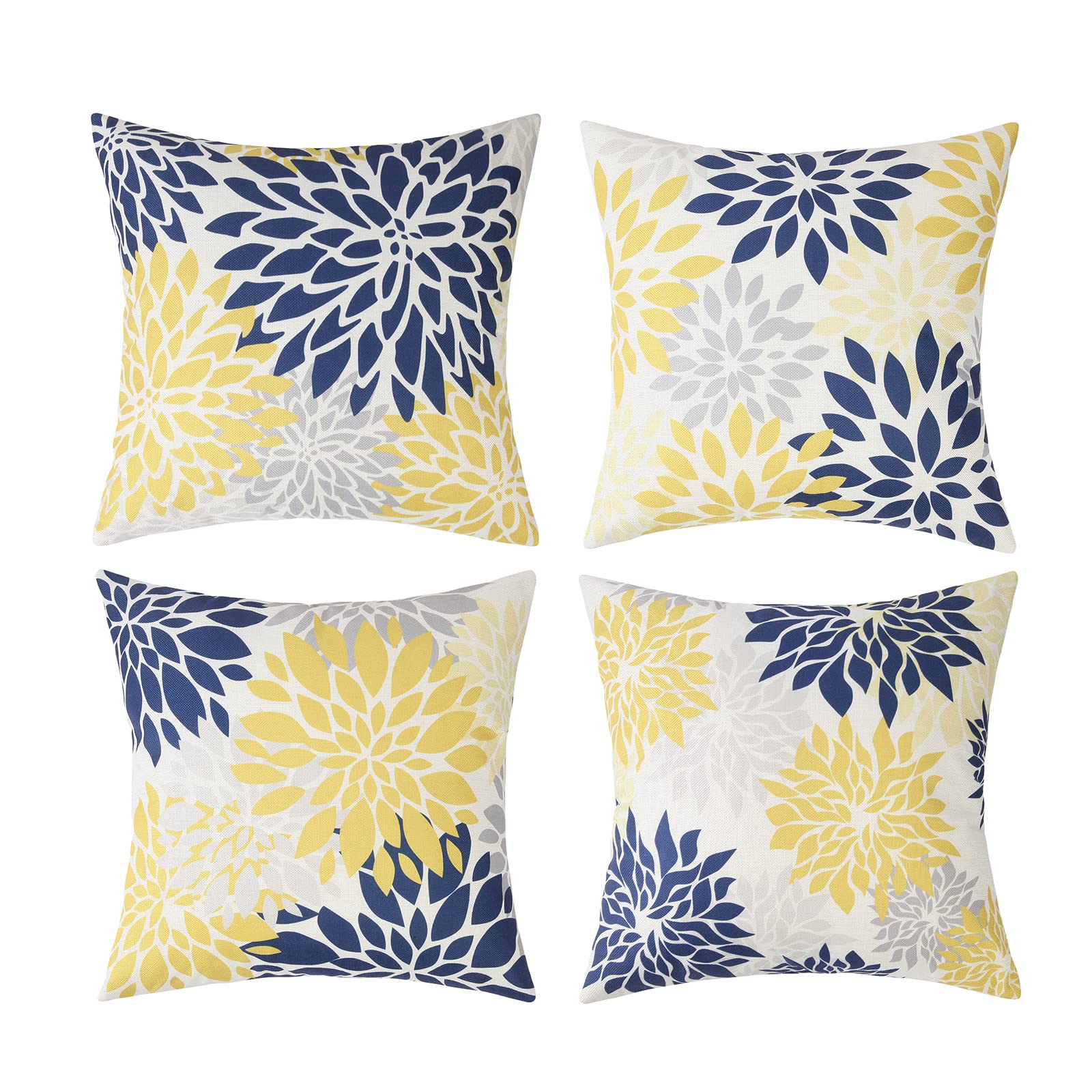 Pyonic Decorative Throw Pillow Covers 18x18 Inch - Yellow Modern Linen Flower Cushion Covers for Sofa, Bed, Car & Bedroom - Set of 4 Home Decor Accent Pillows - Perfect for Living Room, Nursery, Patio & Outdoor Spaces