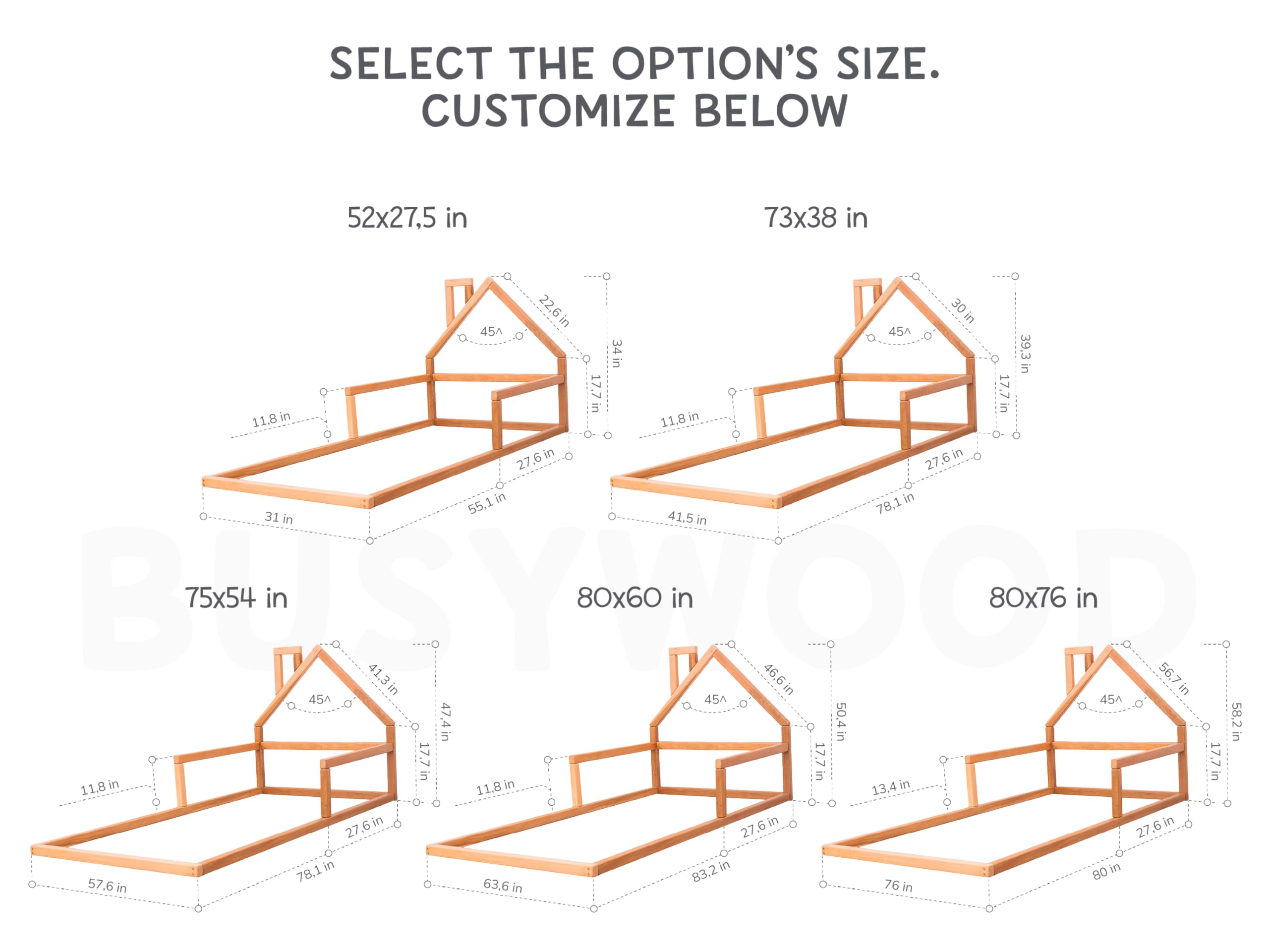 Montessori Floor Bed for Toddlers - Twin Size House Bed Frame with Natural Tree Design - Model 3 | Perfect for Kids' Room, Playroom & Montessori Learning Spaces
