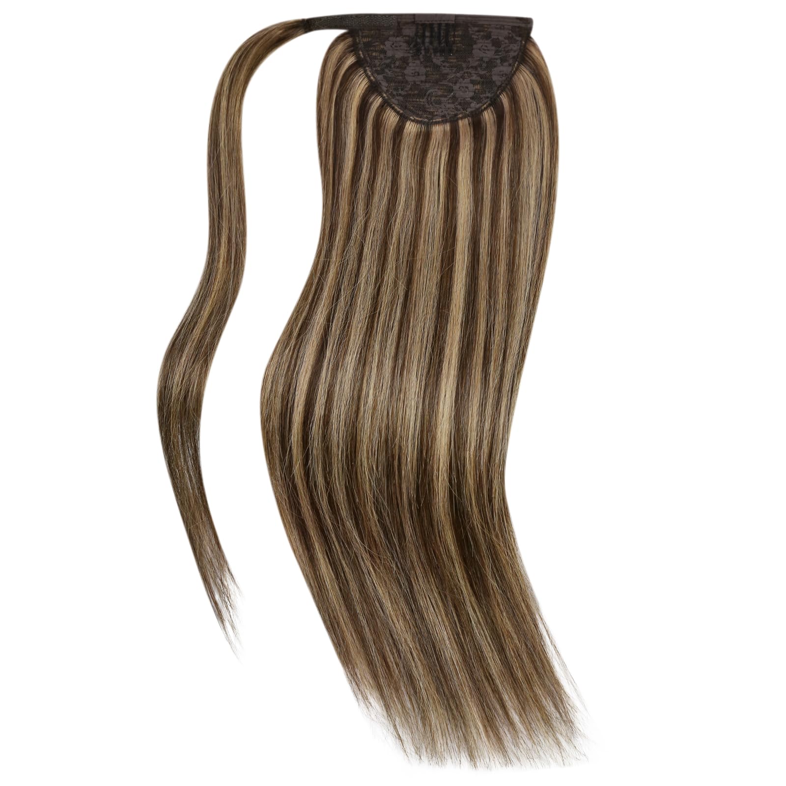 Ve Sunny Real Human Hair Ponytail Extension - 22inch Dark Brown with Platinum Blonde Highlights (80g) | Invisible Seamless Clip-in Hair Extension for Daily Wear, Parties & Special Occasions
