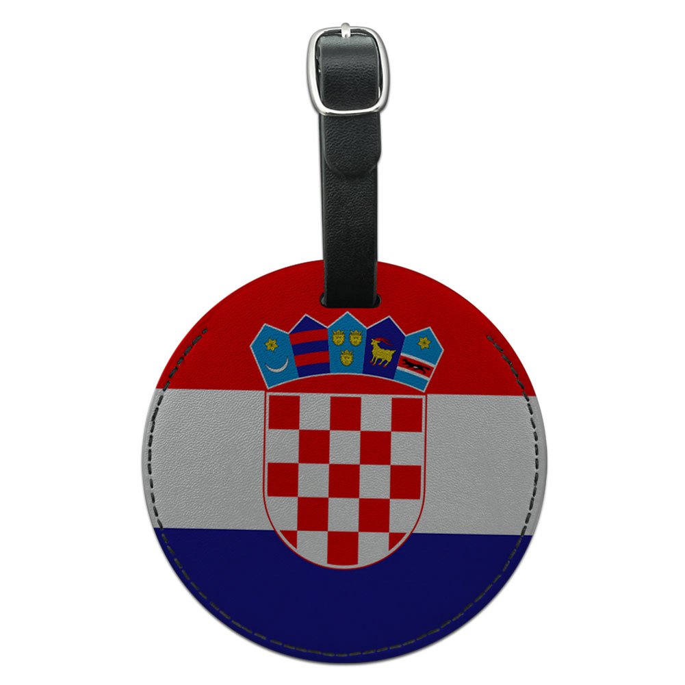 Croatia National Flag Round Leather Luggage Tag - Black Suitcase ID Tag for Carry-on Bags | Perfect for Travel, Vacation & Business Trips