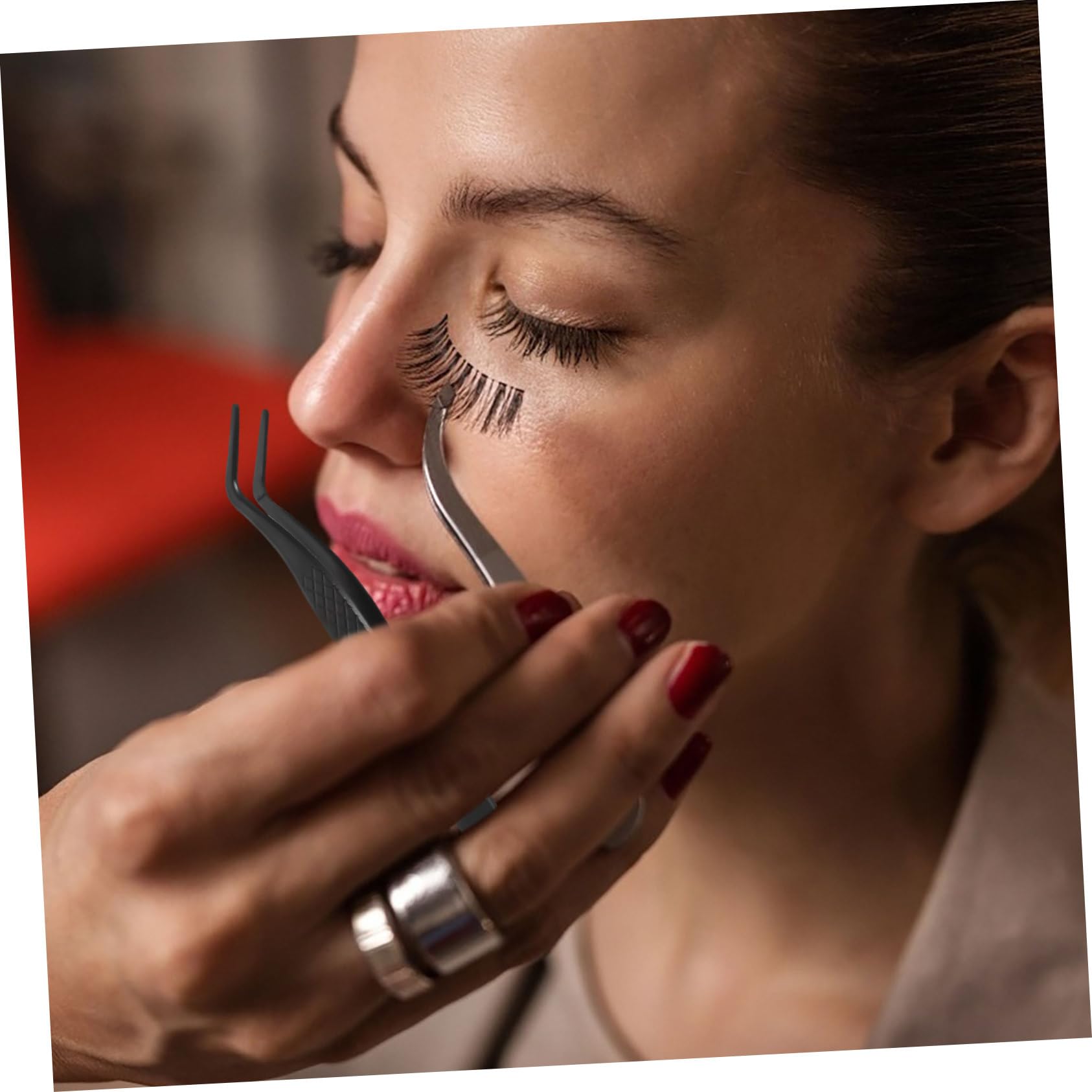 Professional Stainless Steel Eyelash Extension Tweezers - Curved Tip Precision Lash Tweezers for Salon & DIY Use - Perfect for Lash Extensions, Volume Lashes, and Individual Lash Application
