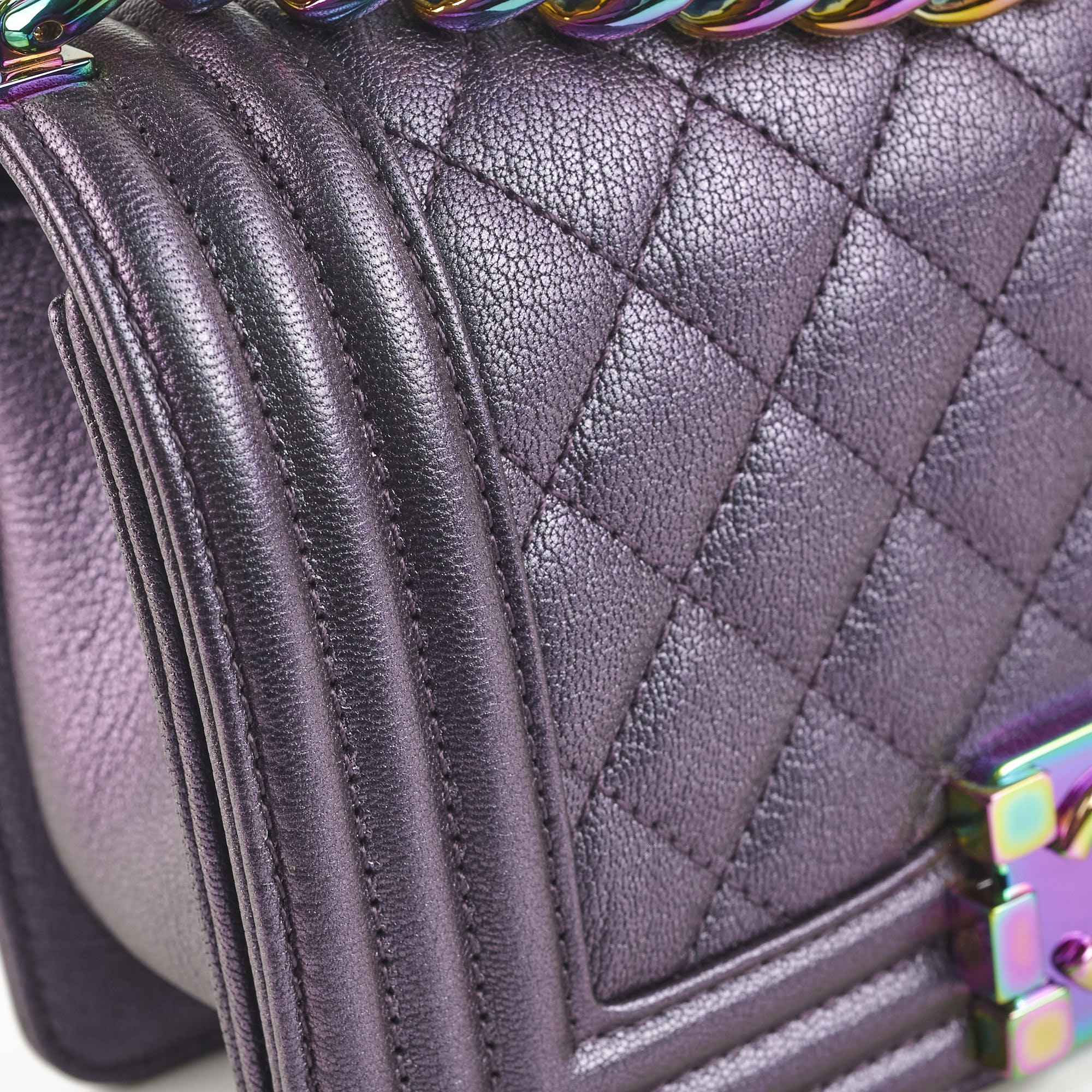 Chanel Small Boy Bag Mermaid Purple Iridescent Leather Crossbody Bag - 21 Series Luxury Handbag for Women, Perfect for Parties, Dating & Special Occasions