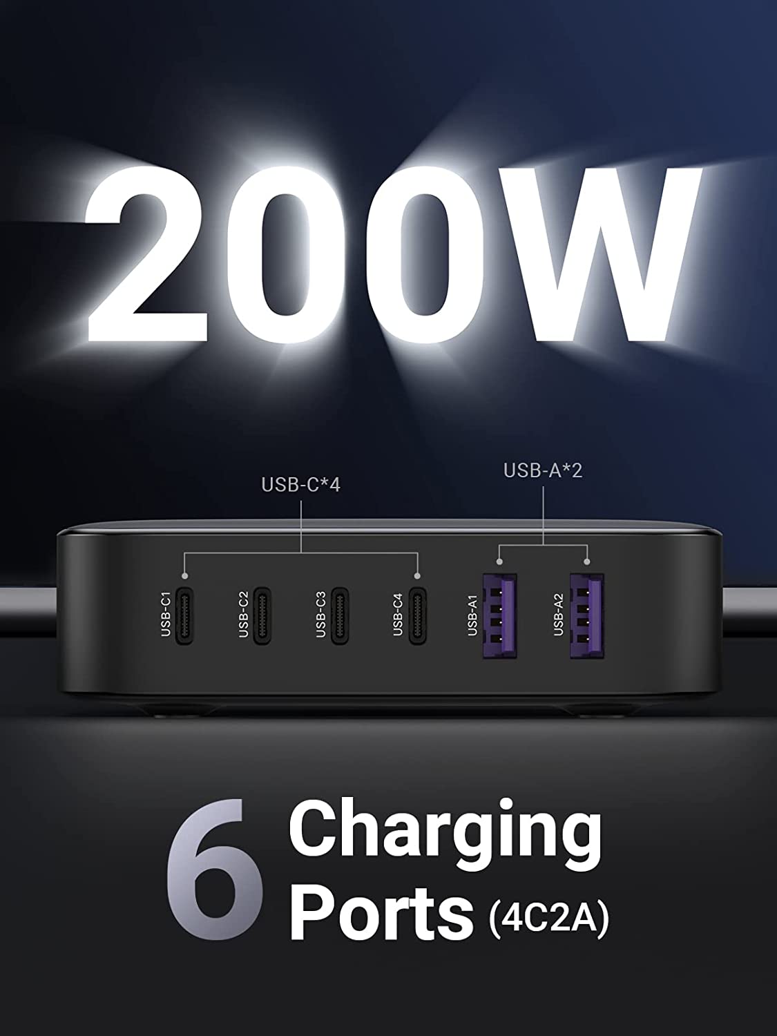 UGREEN Nexode 200W 6-Port USB C Fast Charger - Powerful PD Charging Station for MacBook, iPhone, iPad, Samsung Galaxy - Perfect for Home, Office & Travel