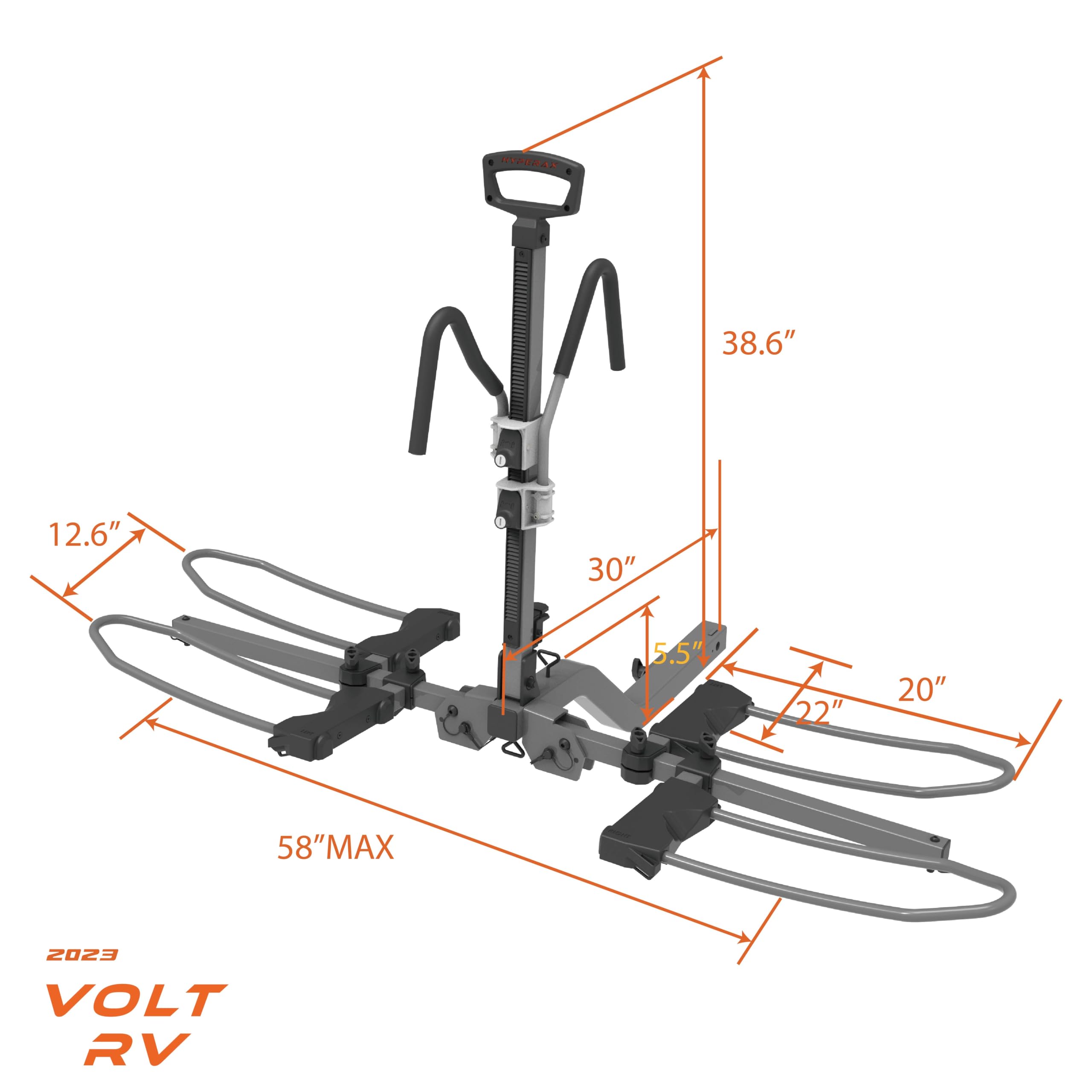 HYPERAX 2023 Volt RV-Approved 2-Bike Hitch Mount Rack for eBikes - Fits RV, Camper, Motorhome, Trailer & Toad with 2