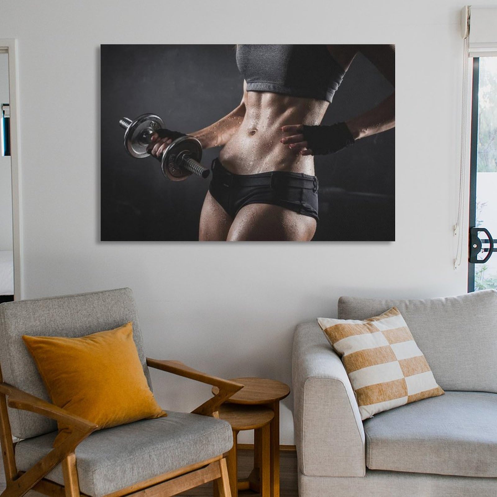 Fitness & Gym Wall Art - Motivational Dumbbell & Female Body Canvas Poster - Modern Home & Bedroom Decor - 16x24 Inches (40x60cm) - Perfect for Workout Rooms, Home Gyms & Inspirational Spaces