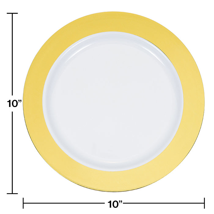 10.25 Inch Gold Rim Plastic Plates - Set of 10, Elegant Disposable Dinner Plates for Parties, Weddings & Special Events - Perfect for Catering, BBQs & Home Entertaining