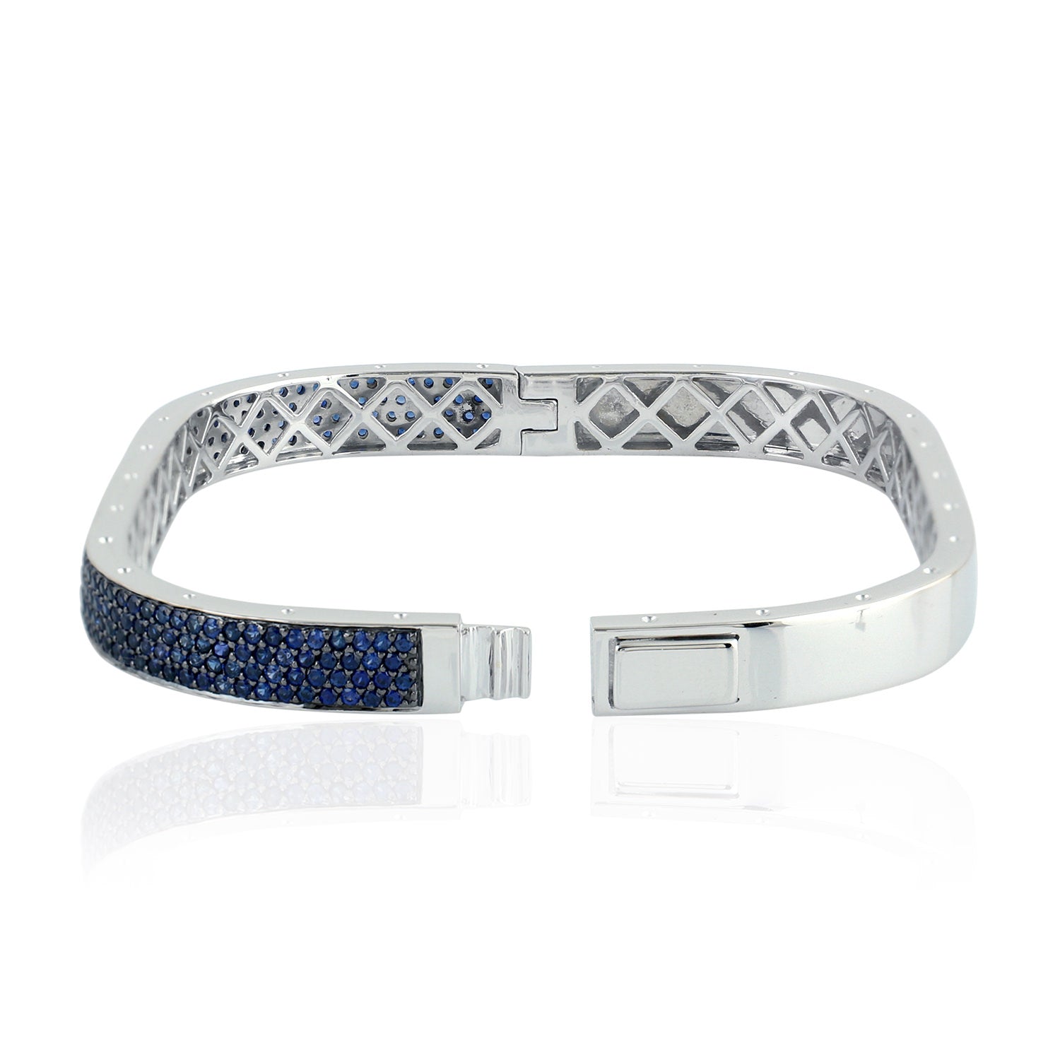 18K White Gold Micro Pave Blue Sapphire Wedding Bangle - Elegant Bridal Jewelry for Weddings, Anniversaries & Special Occasions