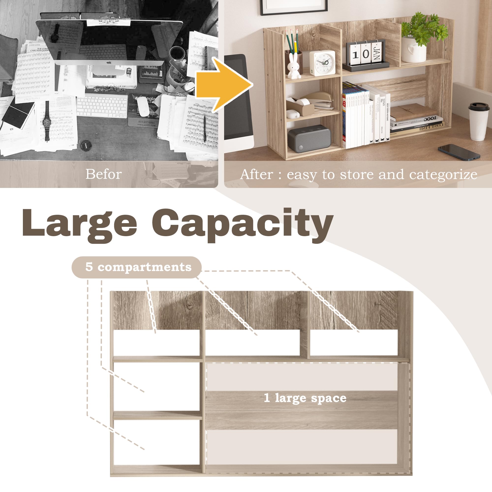 Extra Large Desk Organizer Shelves for Office & Home - Multi-Tier Storage Rack with Shelves, Office Must Haves Desk Shelf for Workspace Organization (Grey) - Perfect for Organizing Files, Books, and Office Supplies on Your Desk