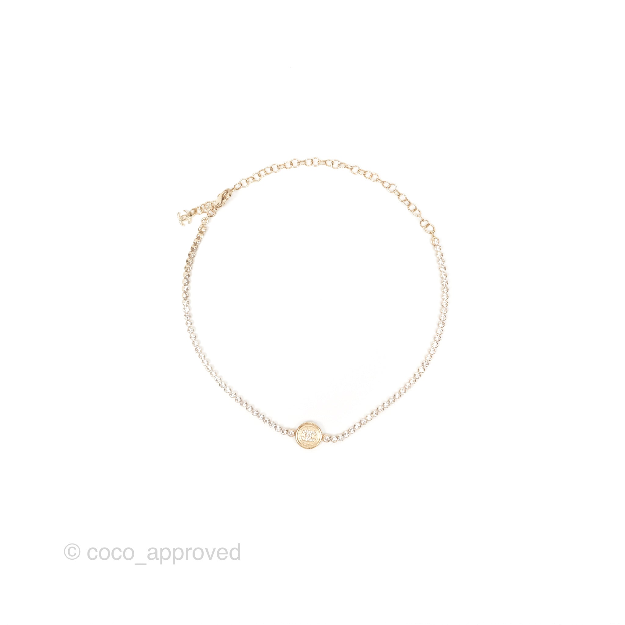 Chanel CC Crystal Chain Choker Necklace in Gold Tone - Elegant Layered Necklace for Women, Perfect for Evening Parties, Date Nights & Special Occasions