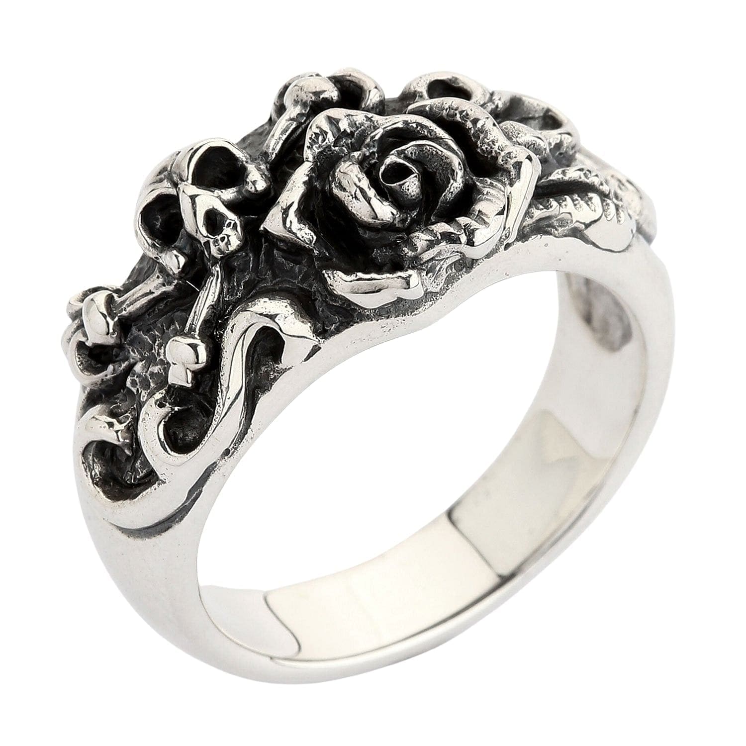 Gothic Skull and Rose Sterling Silver Ring for Men & Women - Perfect for Halloween, Punk Fashion, and Gothic Jewelry Lovers