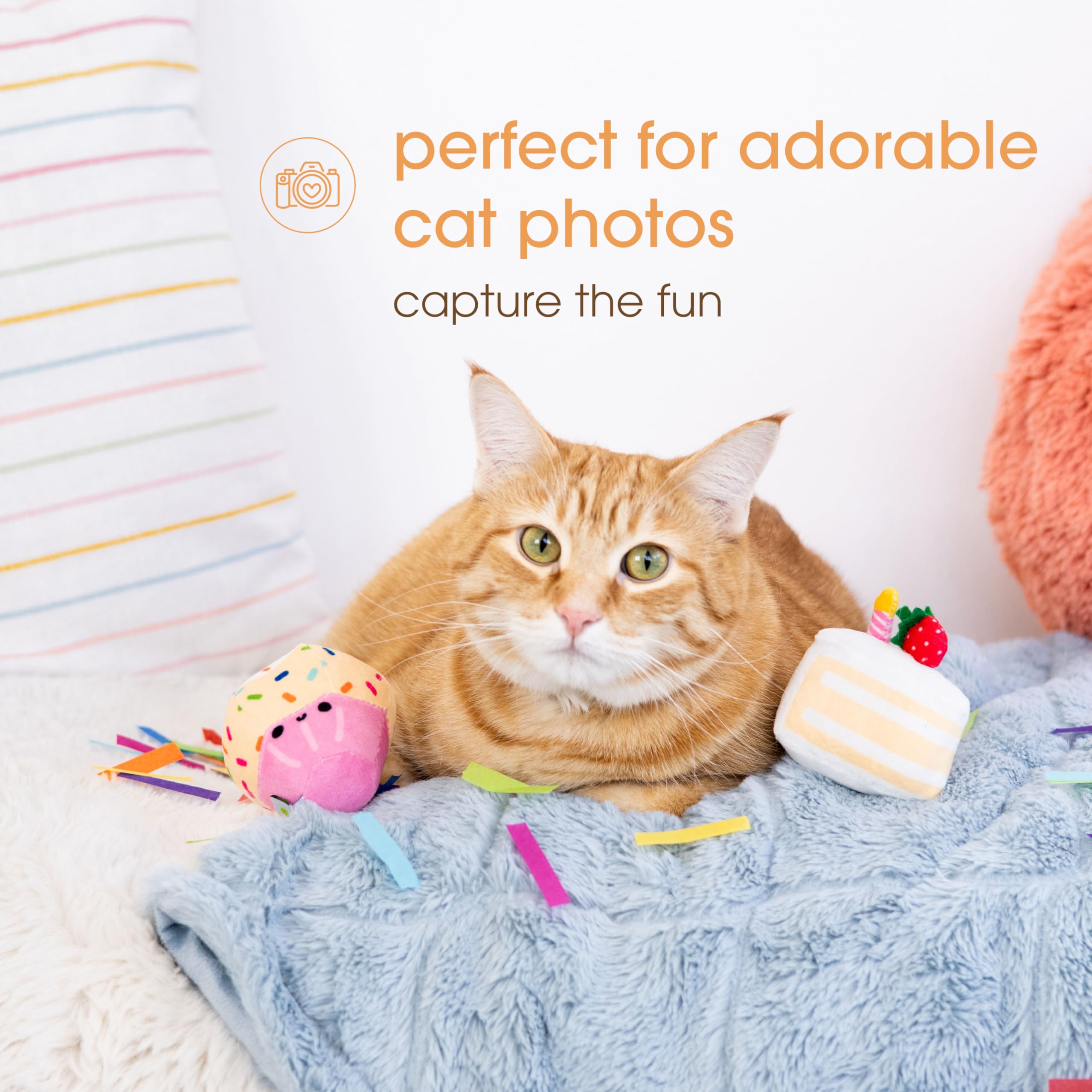 **Pearhead Happy Birthday Cake Cat Toy Set - Interactive Stuffed Cake & Cupcake with Catnip & Squeakers - Fun Kitten Toys for Playtime & Training - Perfect Pet Birthday Gift for Cat Lovers (Set of 2) - Great for Indoor Play, Bonding & Special Occasions**