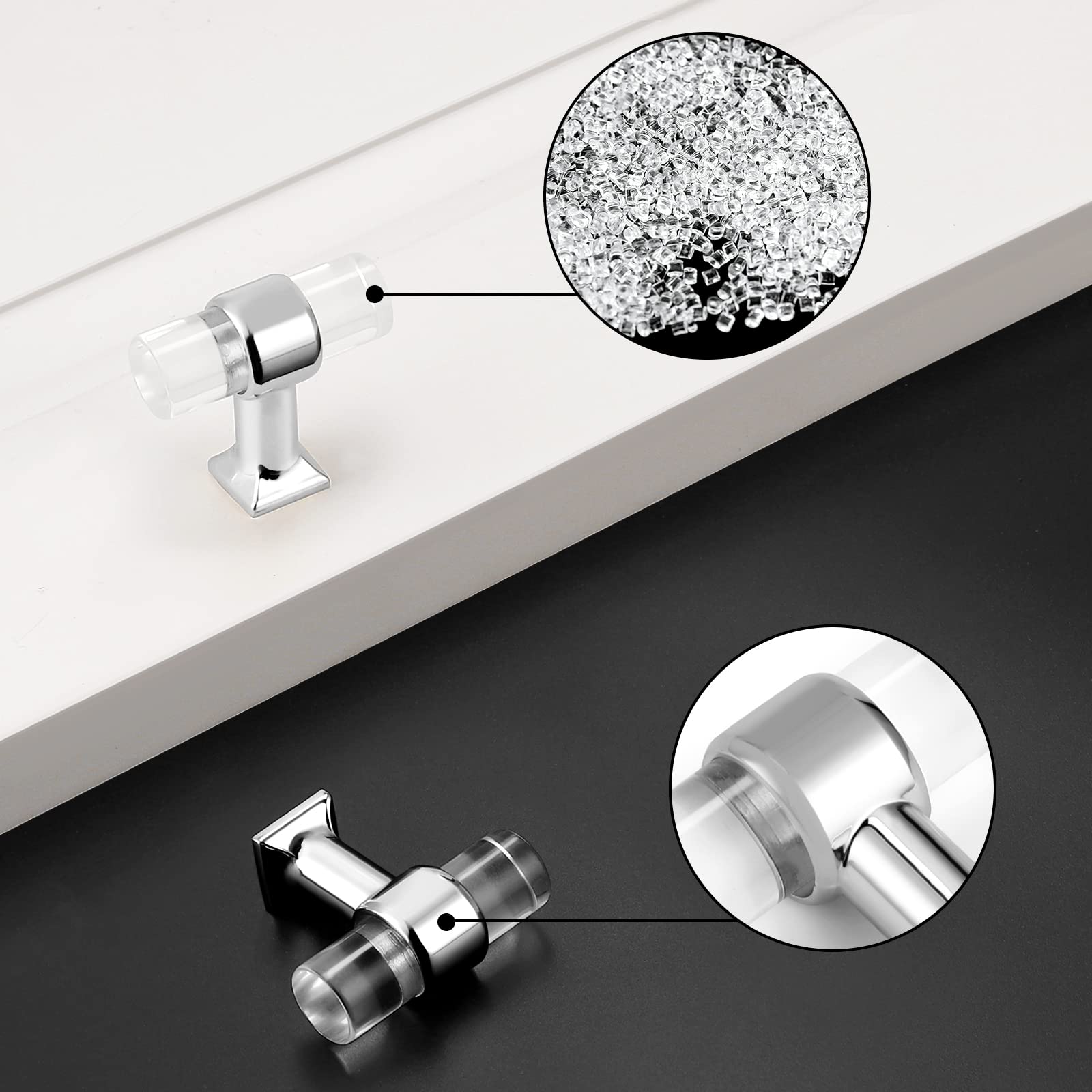50 Pack Polished Chrome Cabinet Knobs with Clear Acrylic Handles - Single Hole Drawer Pulls for Kitchen Cabinets & Furniture - Durable Alloy Hardware for Home, Office & DIY Projects