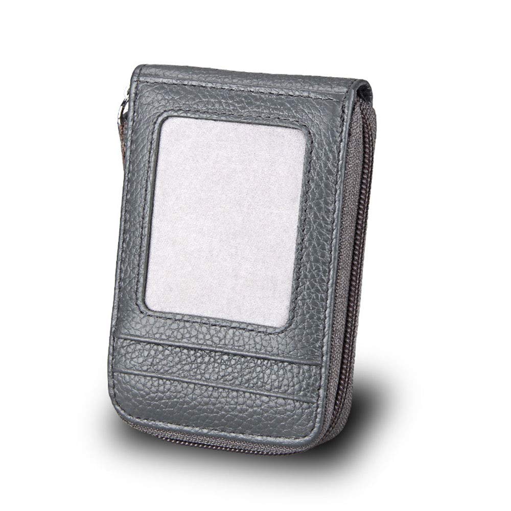 Premium RFID Blocking Leather Card Holder - Organ-Style Zipper Wallet for Men & Women - Durable Slim Card Case with Multiple Pockets for Credit Cards, Business Cards, ID, Debit Cards & More (Gray) - Perfect for Office, Travel & Everyday Use