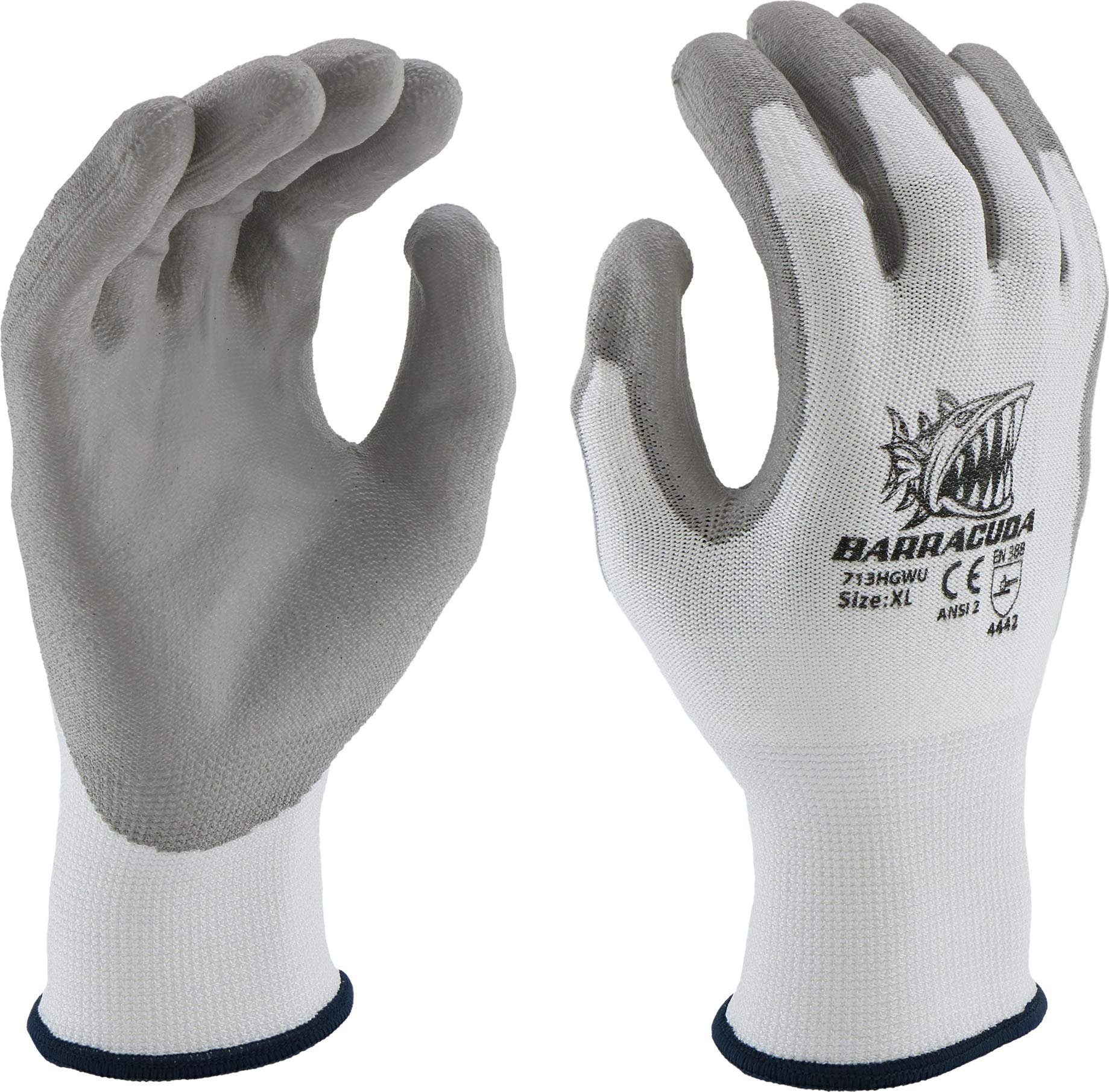 West Chester 713HGWU Barracuda Cut Resistant Gloves - 12 Pack XX-Large White HPPE Safety Work Gloves with Grey PU Coating for Construction, Metalworking & Industrial Use