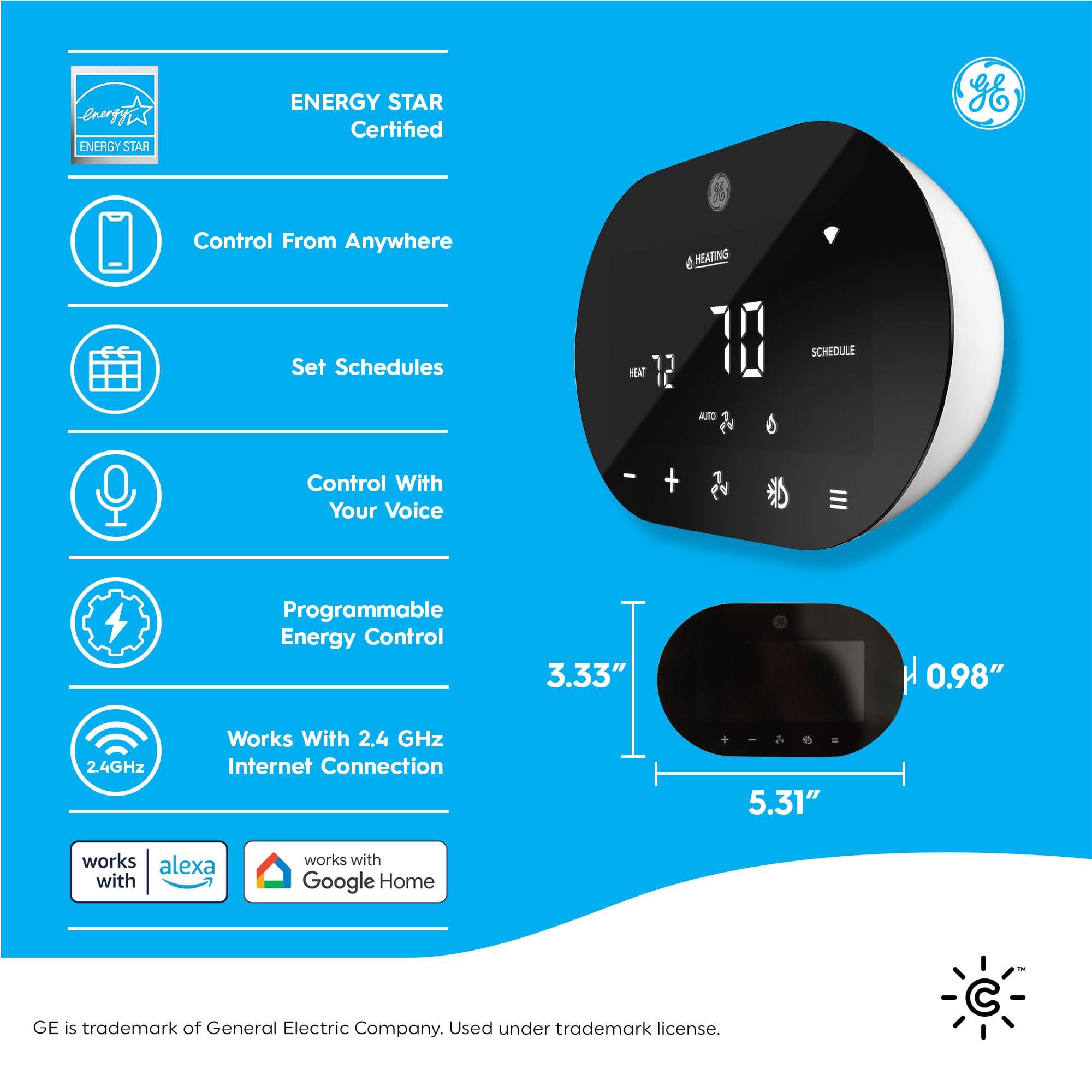 GE Cync Smart Thermostat - Energy Star Certified WiFi Thermostat for Home Automation, Compatible with Alexa & Google Home, Digital Touch Screen (Black) | Perfect for Smart Home Temperature Control & Energy Savings