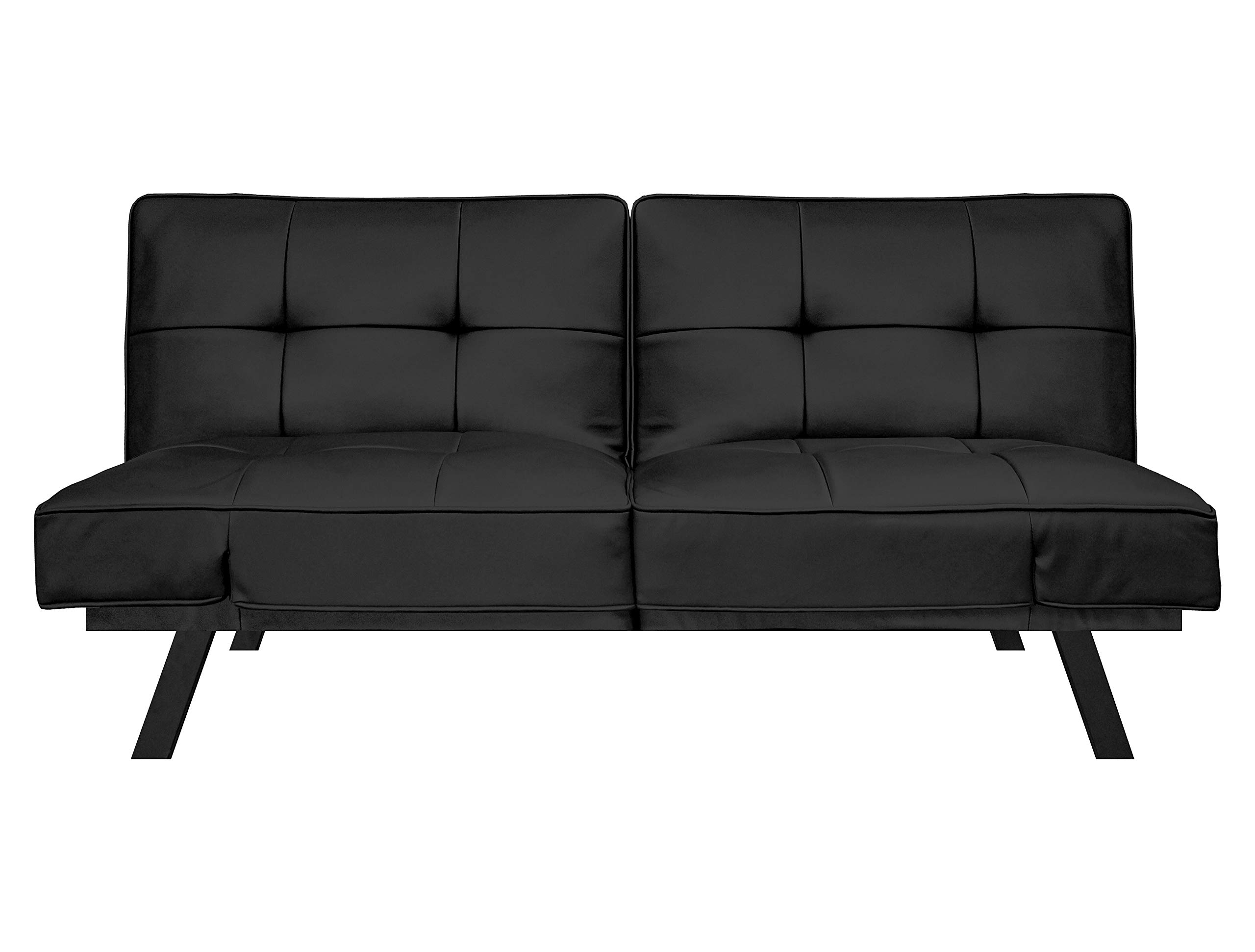 Pearington PEAR-BLK-0433 Black Leather Convertible Futon Sofa Bed - Durable Metal Frame & Legs - Multi-Functional for Living Room, Guest Room & Small Spaces
