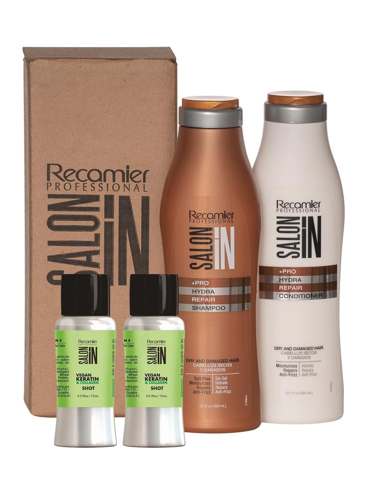 RECAMIER Salt-Free Shampoo & Ultra Hydrating Conditioner Set - Repairing Hair Treatment with 2 Nano Keratin Shots (10.1oz) | For Damaged, Dry & Frizzy Hair | Salon-Quality At-Home Hair Care