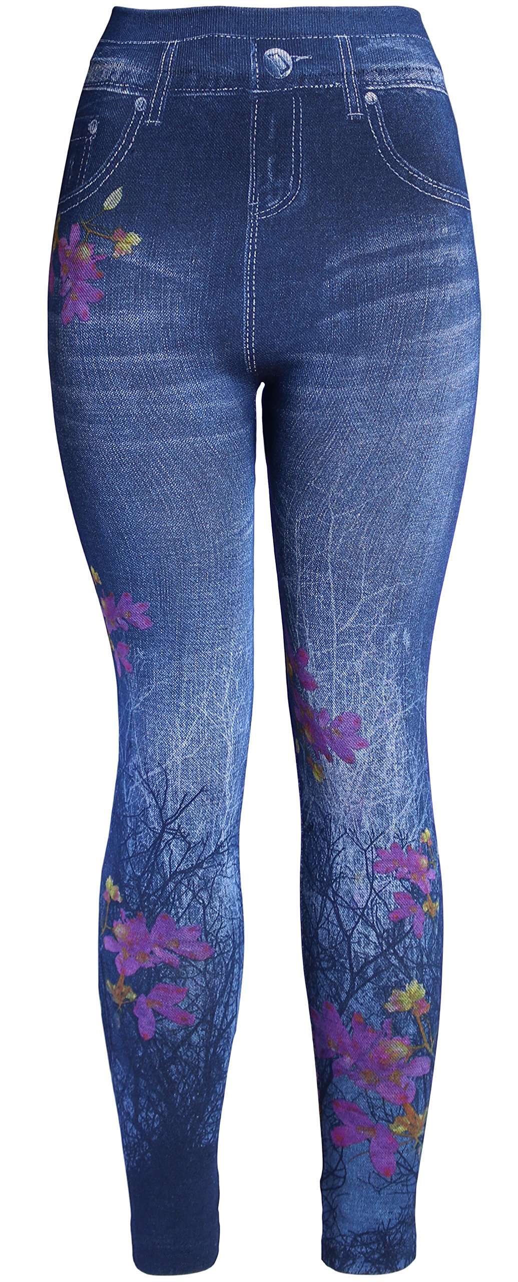 KMystic Women's Denim Print Faux Jeans Leggings - Stretchy Jeggings for Casual Wear, Work & Everyday Comfort