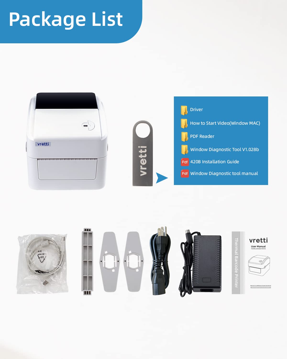 Vretti Bluetooth Thermal Label Printer - Wireless Shipping Label Printer for Small Business & Ecommerce Packages | Compatible with iPhone, Android, USPS, Amazon, UPS, FedEx | Perfect for Home Office, Warehouse & Online Sellers