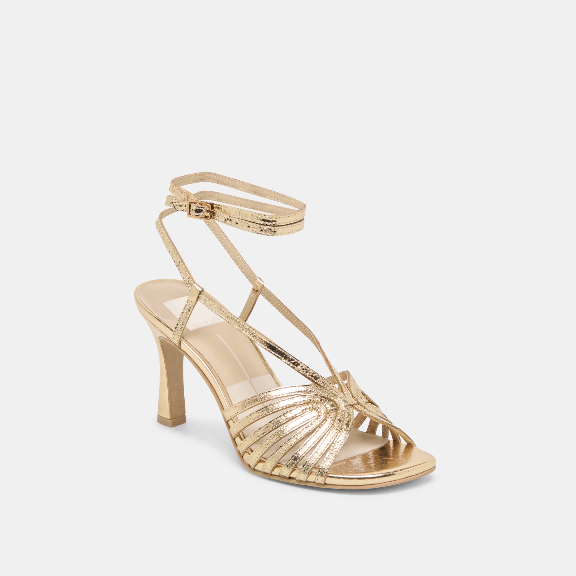 NIVANA Women's Gold Distressed Leather Heels - Comfortable High Heel Shoes for Party, Wedding & Evening Events