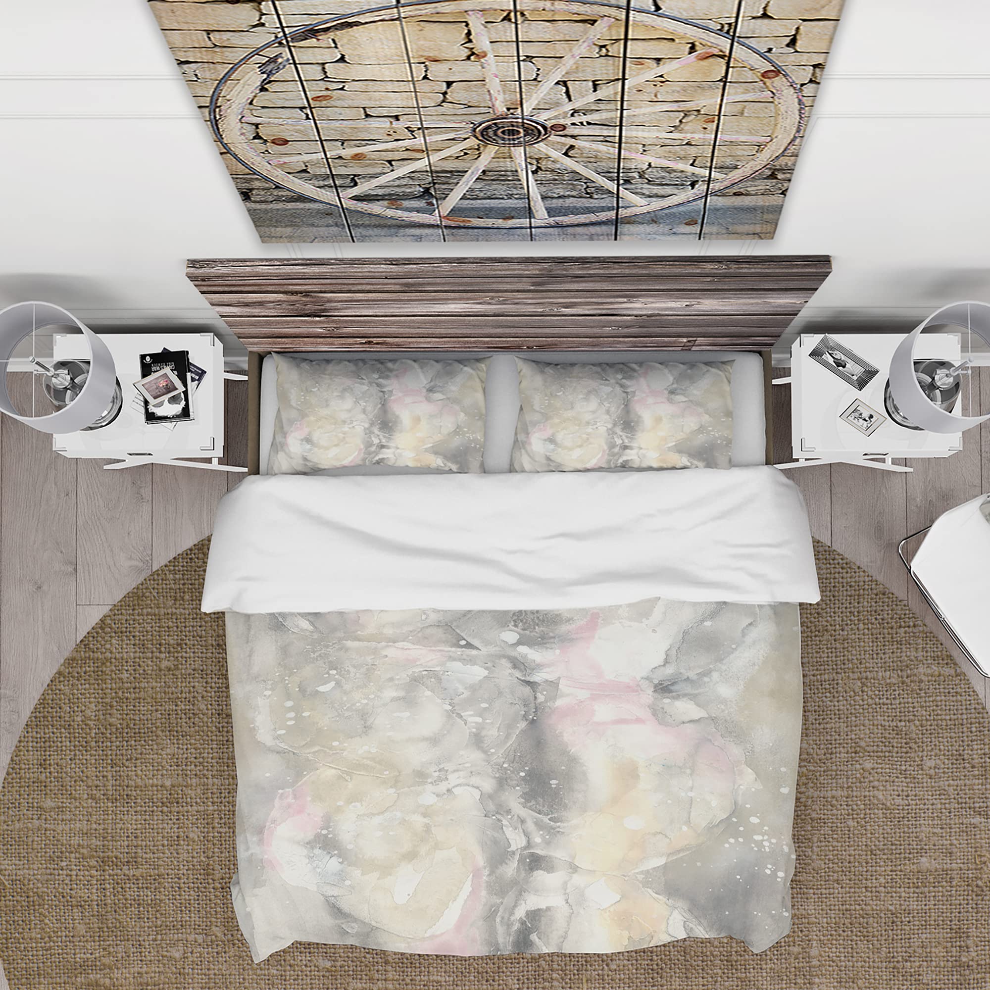 DesignQ Watercolor Snowflakes II Farmhouse Duvet Cover Set - Twin Size Grey Country Charm Bedding (3-Piece) | All-Season Cozy Farmhouse Style for Guest Rooms, Cabins & Winter-Themed Bedrooms