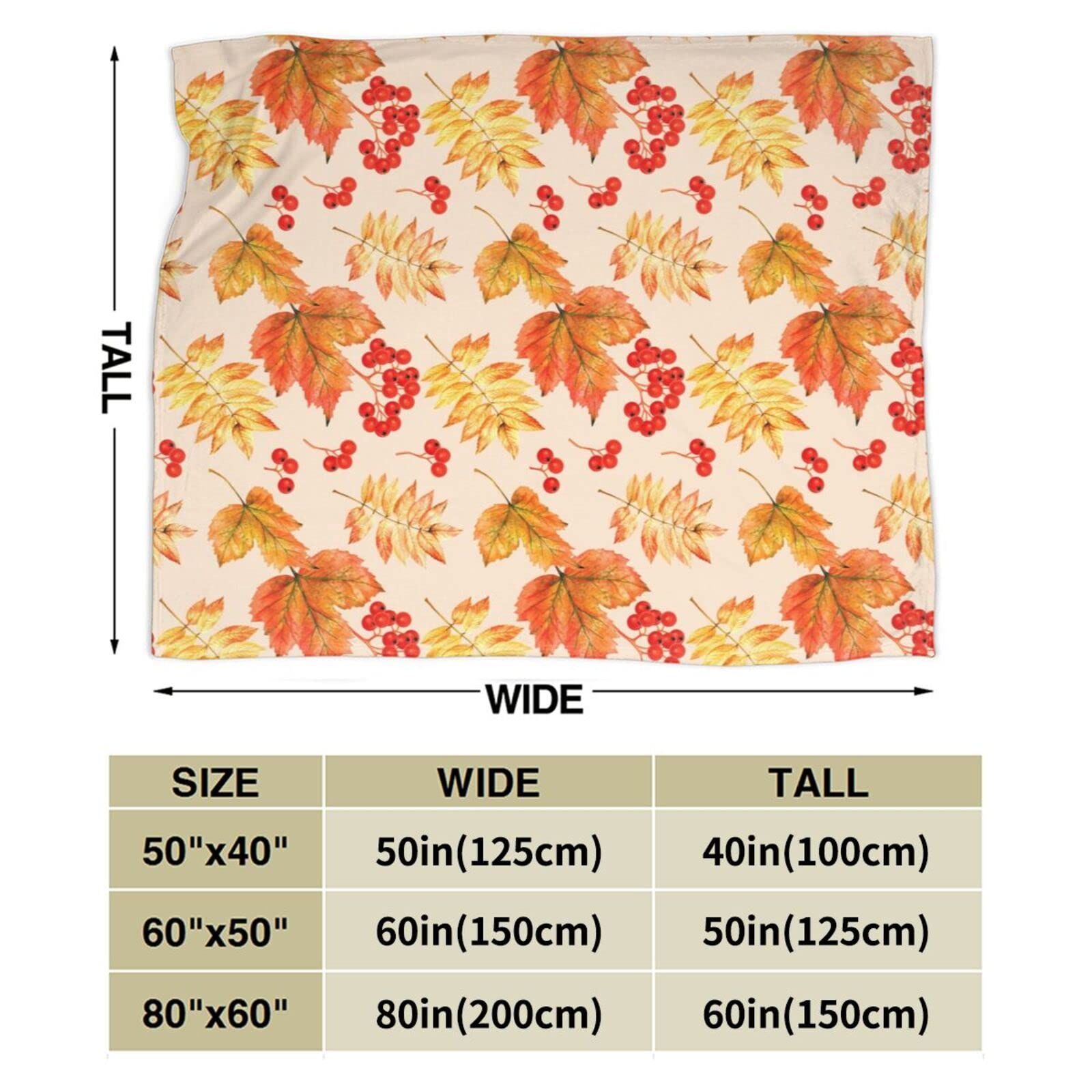 Thanksgiving Throw Blanket - Soft Cozy Fleece Blanket with Autumn Maple Leaves & Pumpkin Design for Adults - Perfect for Sofa, Bed, Couch & Fall Decorations