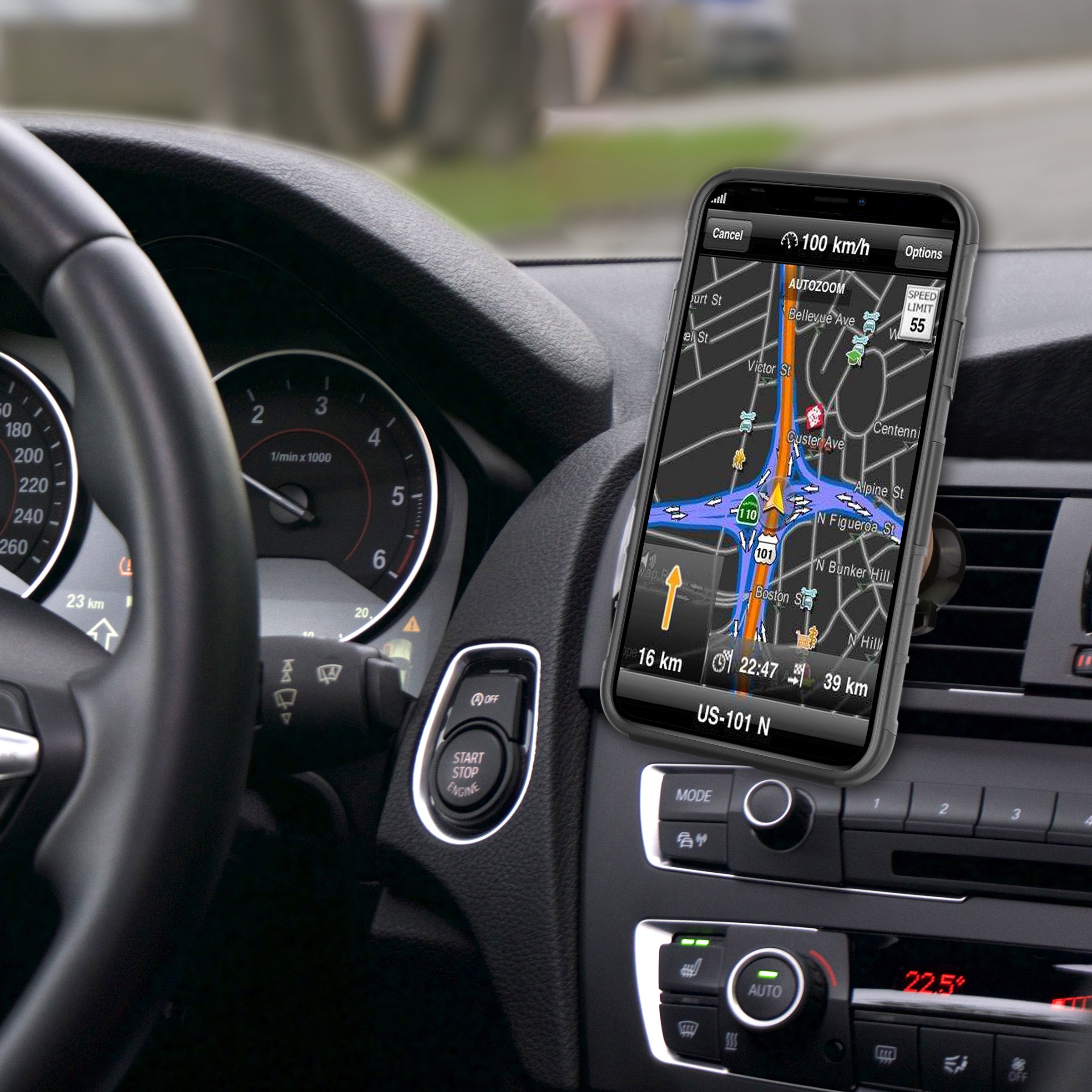 Magnetic Grip Case for iPhone Xs/X (2018/2017) - Black Ring Holder with Belt Clip & Car Mount | Perfect for Driving, Workouts, and Hands-Free Use