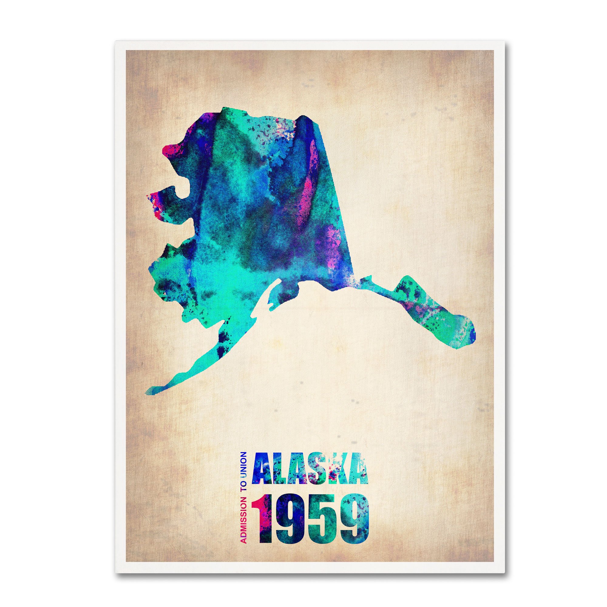 Trademark Fine Art Alaska Watercolor Map Canvas Wall Art - 24x32 Inches - Handmade Naxart Painting - Perfect for Home, Office & Cabin Decor